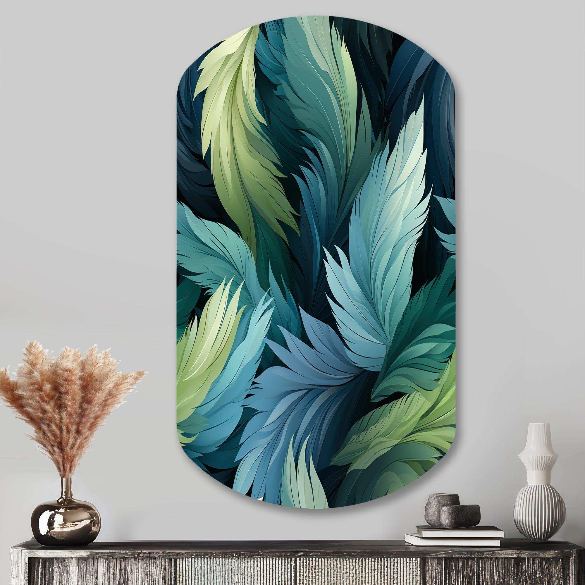 Blue And Teal Parrot Feathers - Asymmetric Metal Wall Art