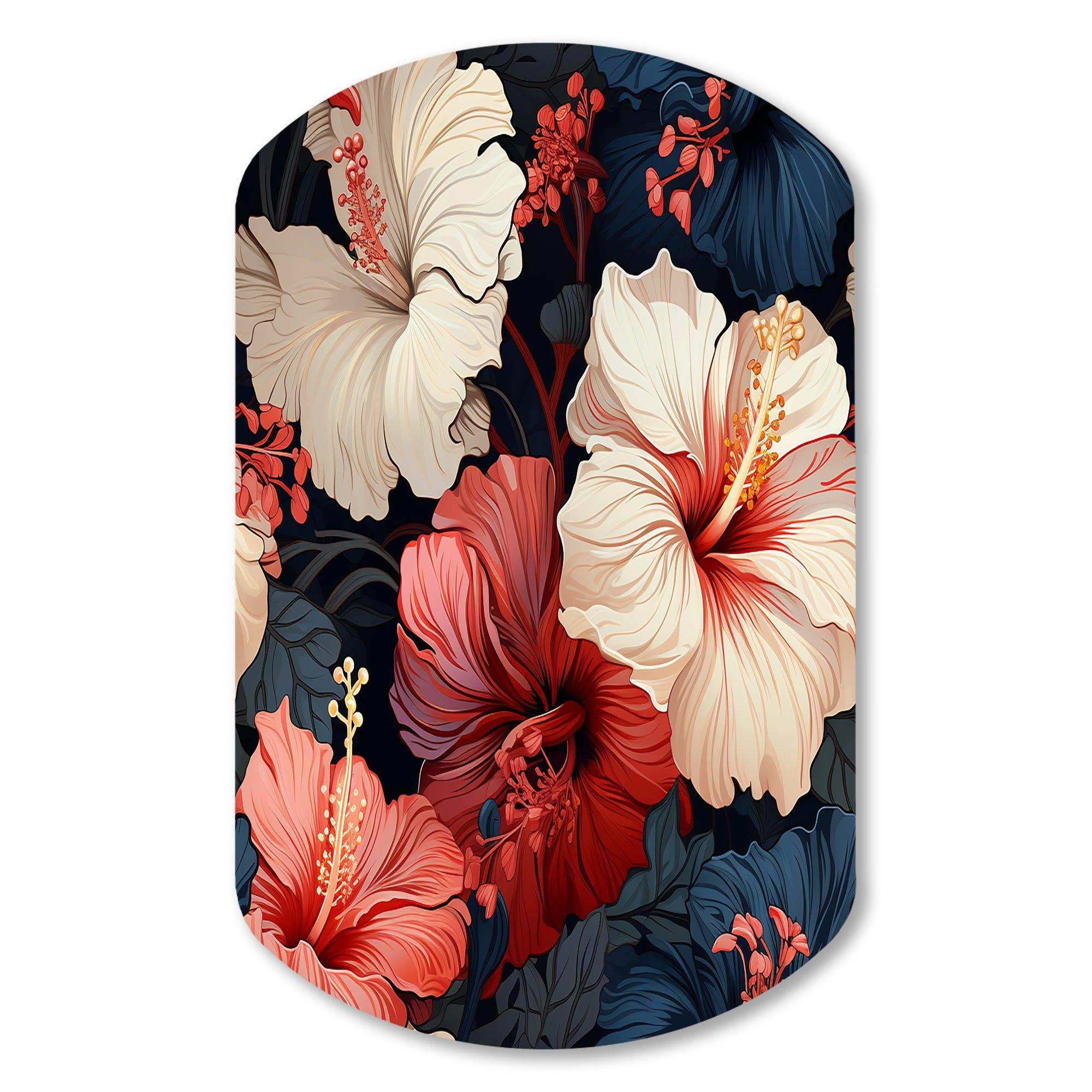 Hibiscus Twilight Ii Tropical Pattern - Asymmetric Metal Wall Art