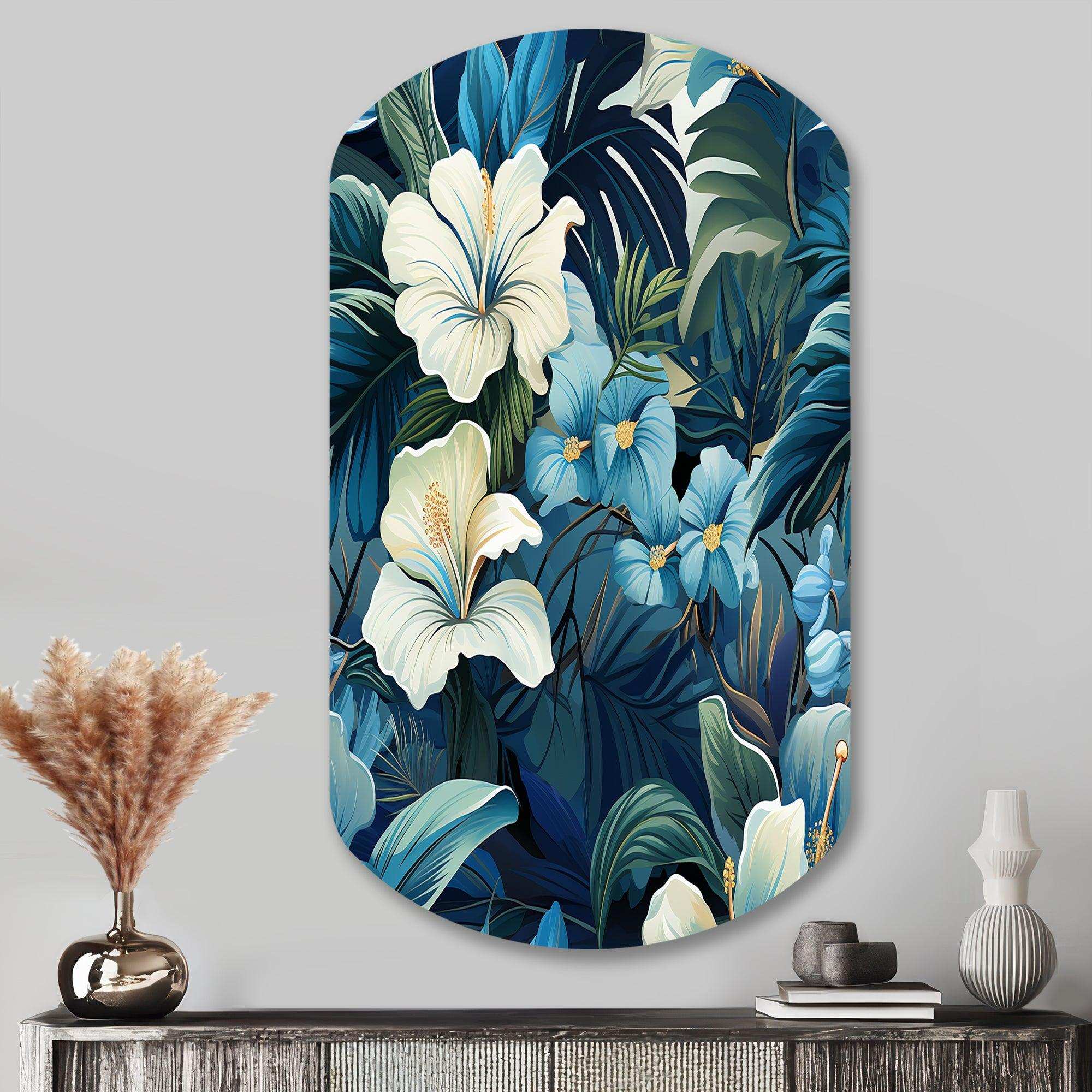Twilight Oasis Tropical Pattern - Asymmetric Metal Wall Art