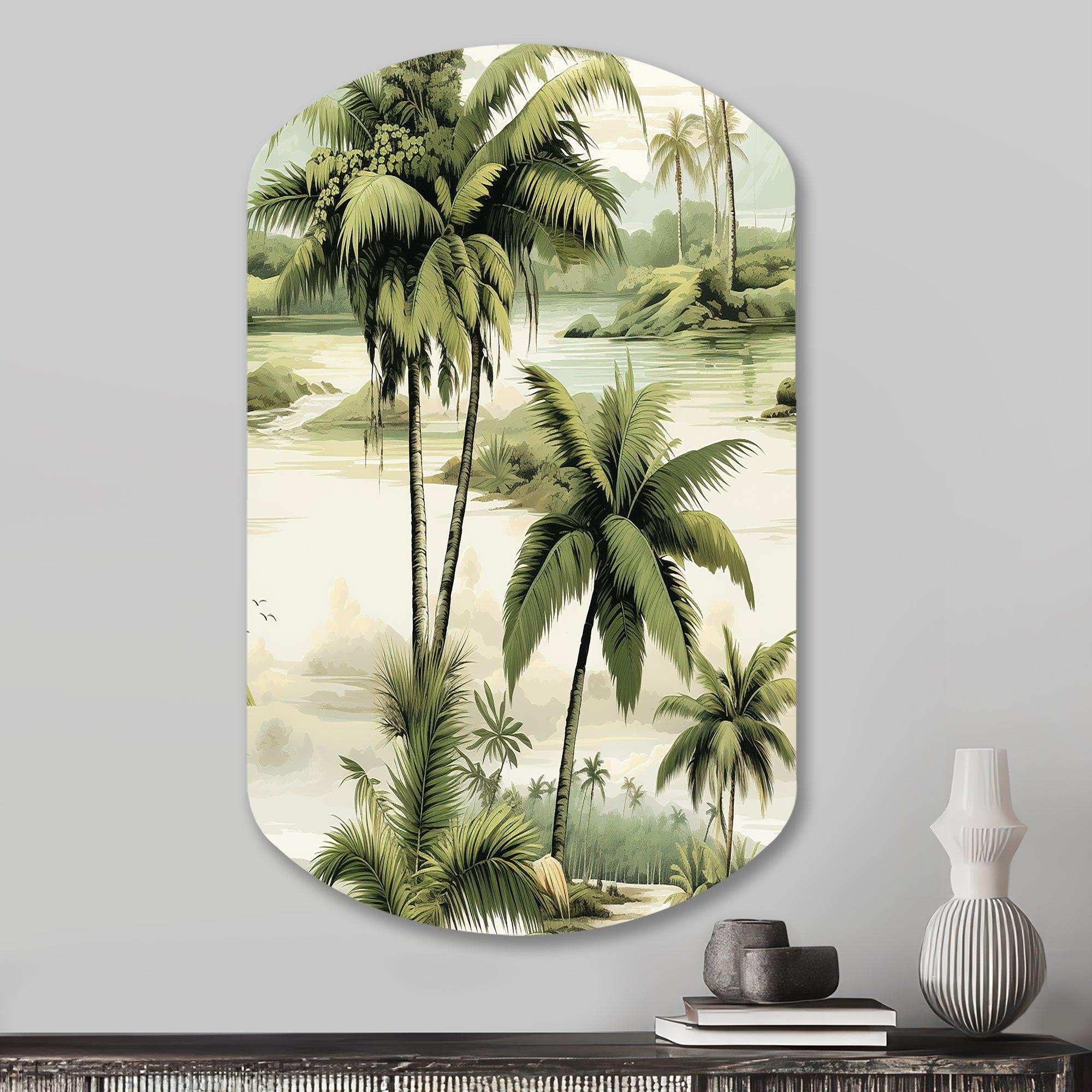 Vintage Palms Ii Tropical Pattern - Asymmetric Metal Wall Art