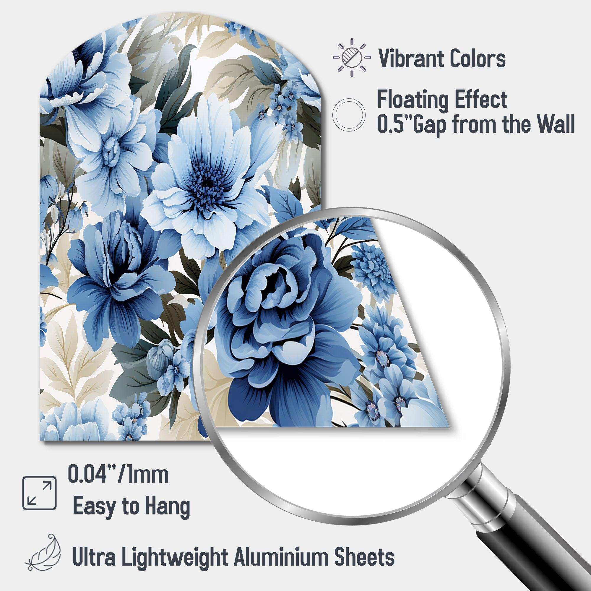 Floral Blue And White Victorian Pattern - Asymmetric Metal Wall Art