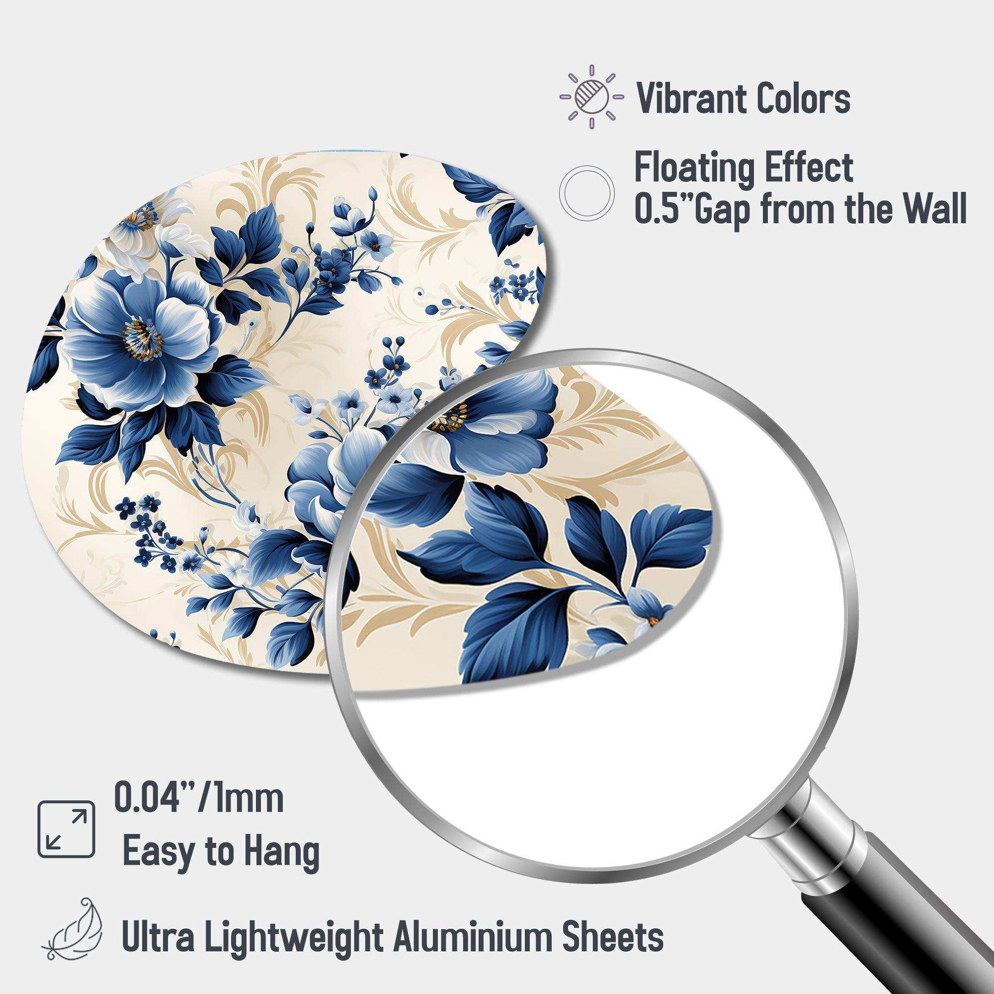 Cobalt Blue Cameo Trellis Victorian Pattern - Asymmetric Metal Wall Art