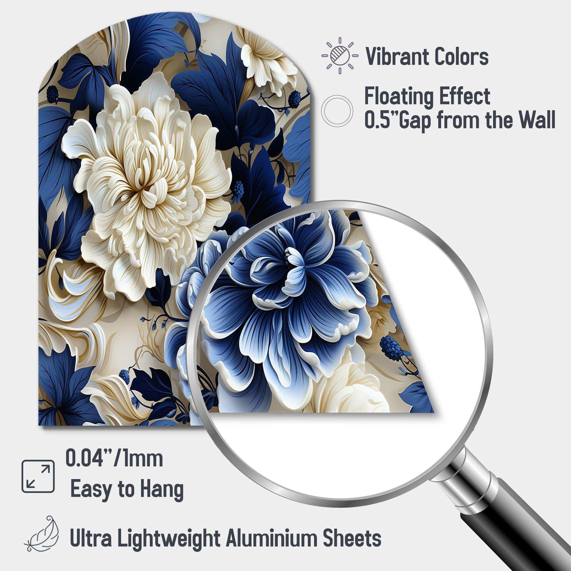 Victorian Cobalt Blue Foliage Victorian Pattern - Asymmetric Metal Wall Art