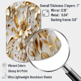 Golden White And Blue Flowers Elegance - Asymmetric Metal Wall Art