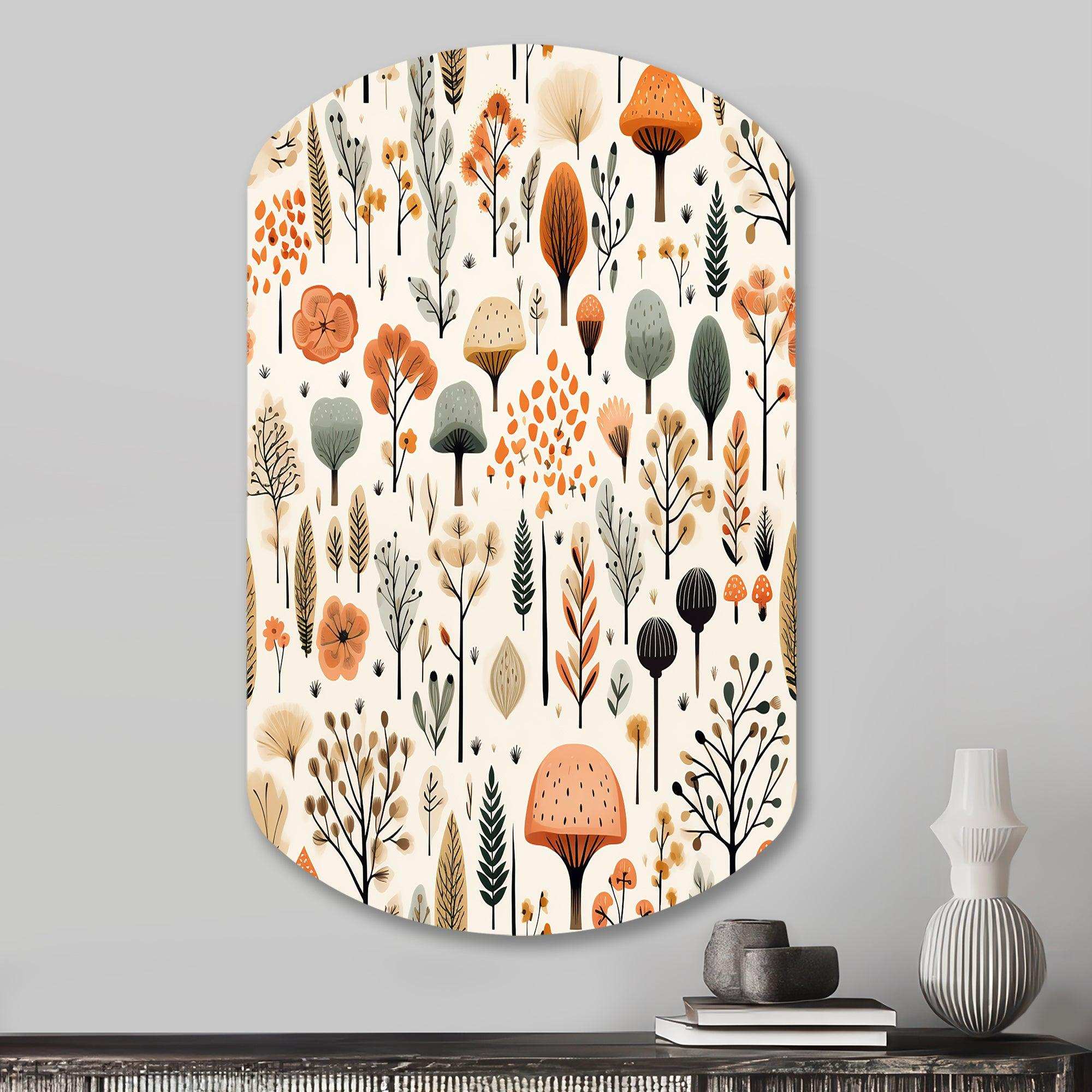 Orange And Grey Scerene Woodland Charm - Asymmetric Metal Wall Art