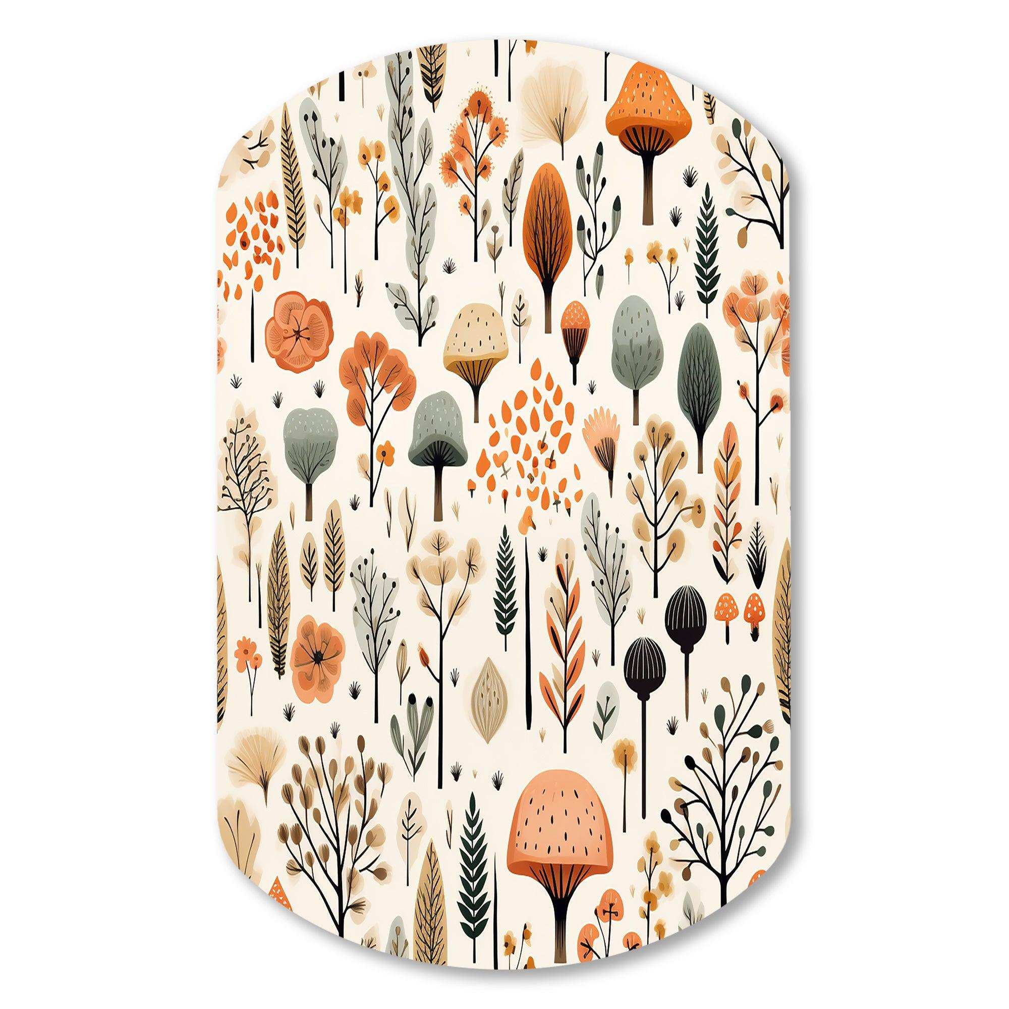 Orange And Grey Scerene Woodland Charm - Asymmetric Metal Wall Art