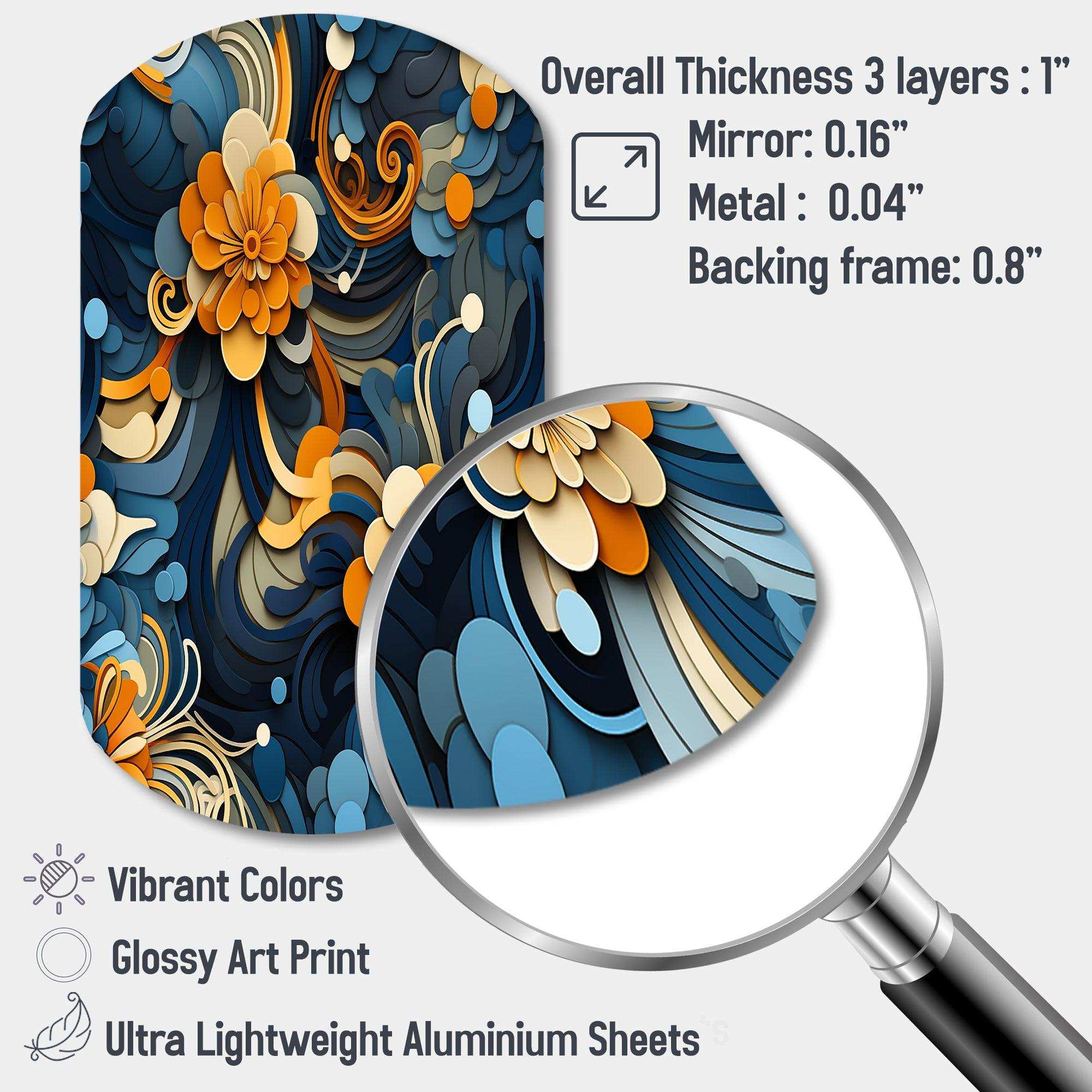 Orange And Blue Graceful Floral Essence Of Zen - Asymmetric Metal Wall Art
