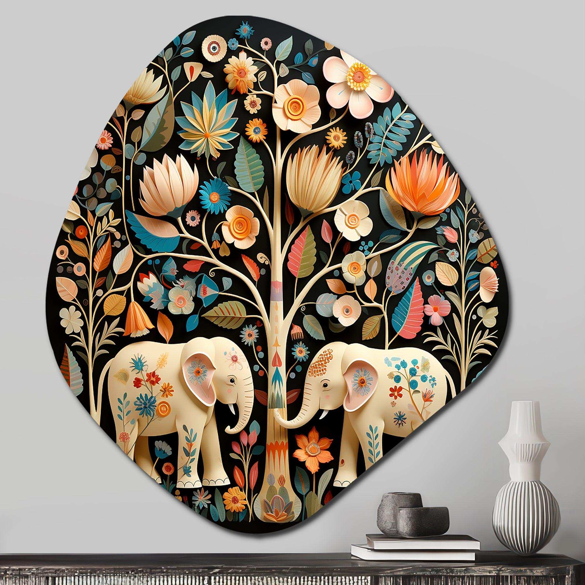 Indian Art Jaipur Elephants 4 - Asymmetric Metal Wall Art