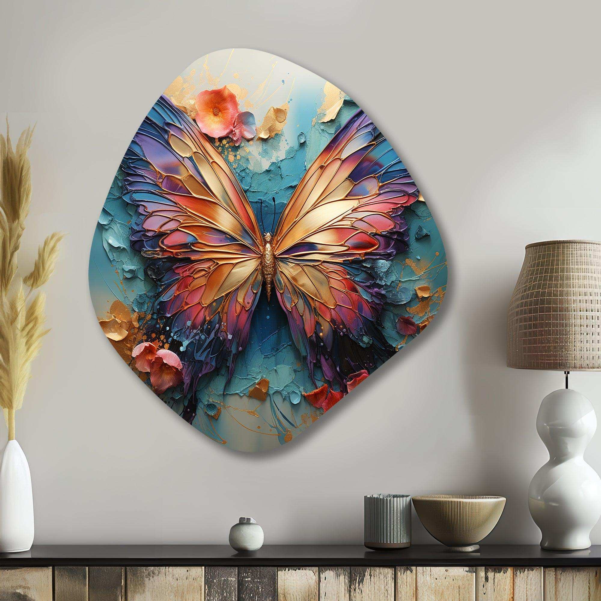 Orange and blue Metallic Butterfly - Asymmetric Metal Wall Art