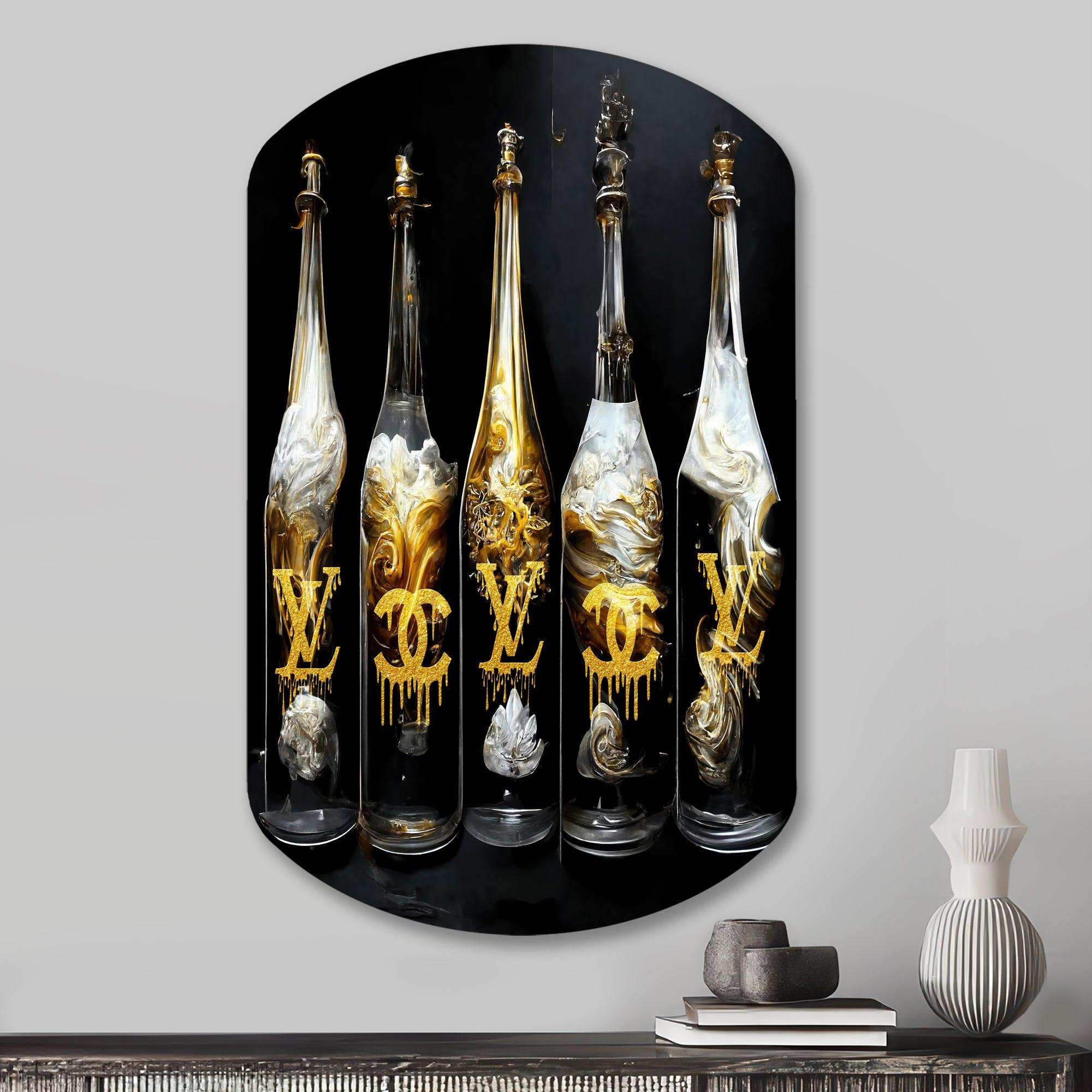 Fashion Designer Champagne Bottles - Asymmetric Metal Wall Art