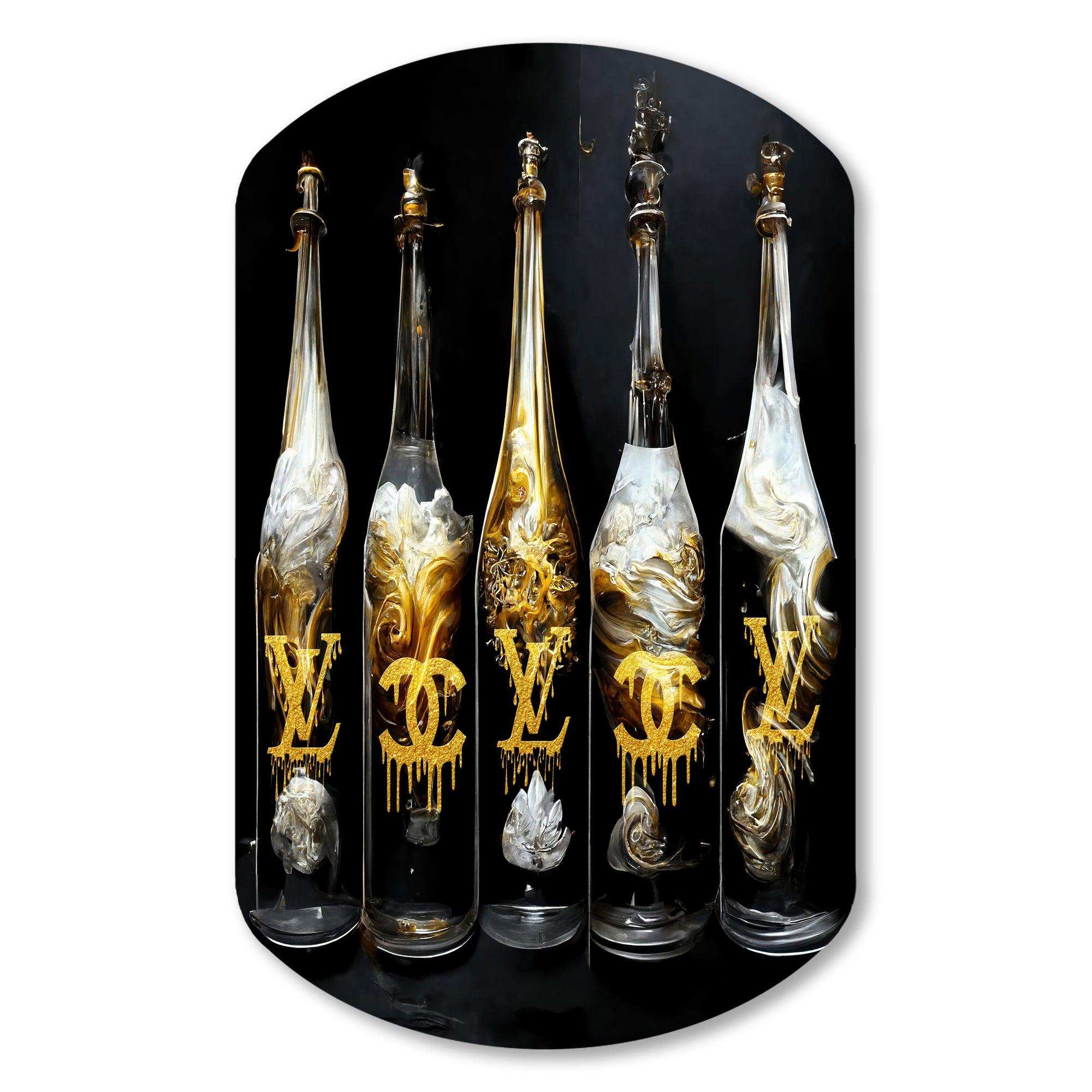 Fashion Designer Champagne Bottles - Asymmetric Metal Wall Art