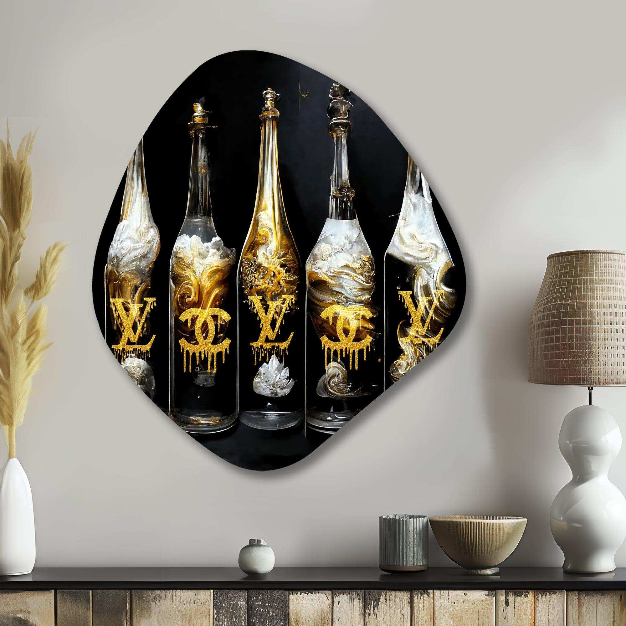 Fashion Designer Champagne Bottles - Asymmetric Metal Wall Art