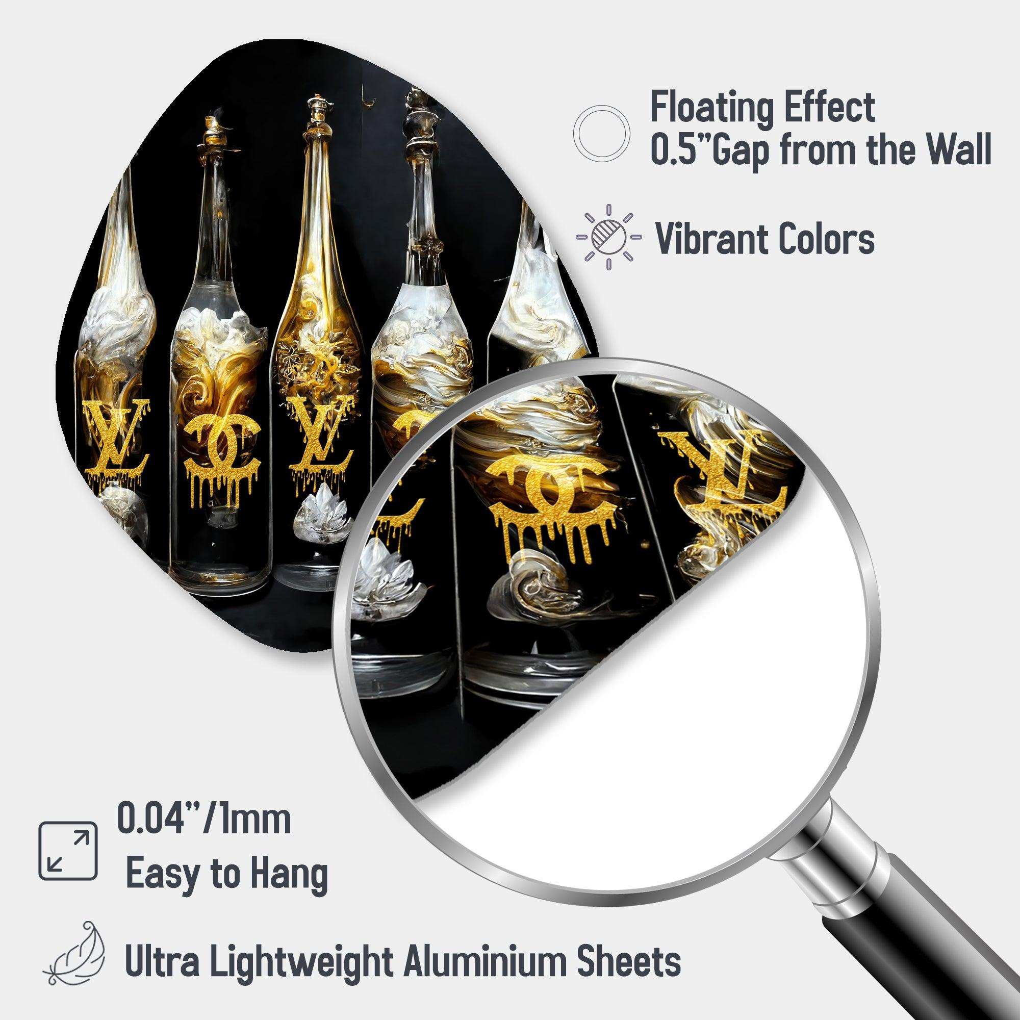 Fashion Designer Champagne Bottles - Asymmetric Metal Wall Art