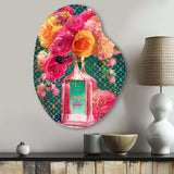 High Fashion Perfume Bottle Vase With Flowers II - Asymmetric Metal Wall Art