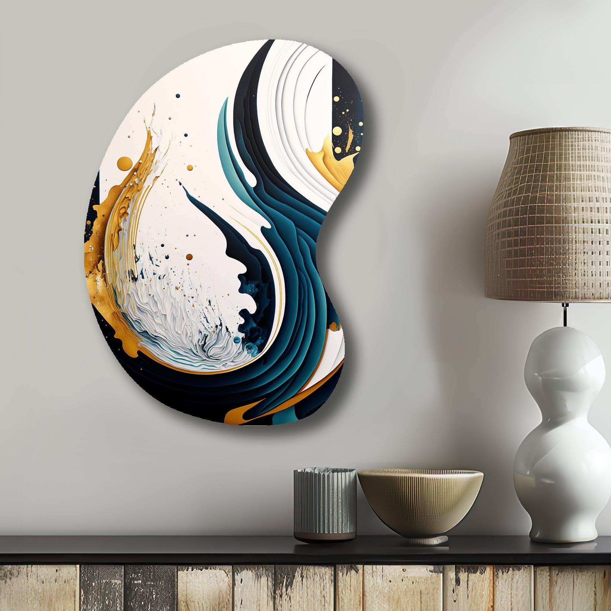 Blue And Gold Modern Art Abstract Painting VI - Asymmetric Metal Wall Art