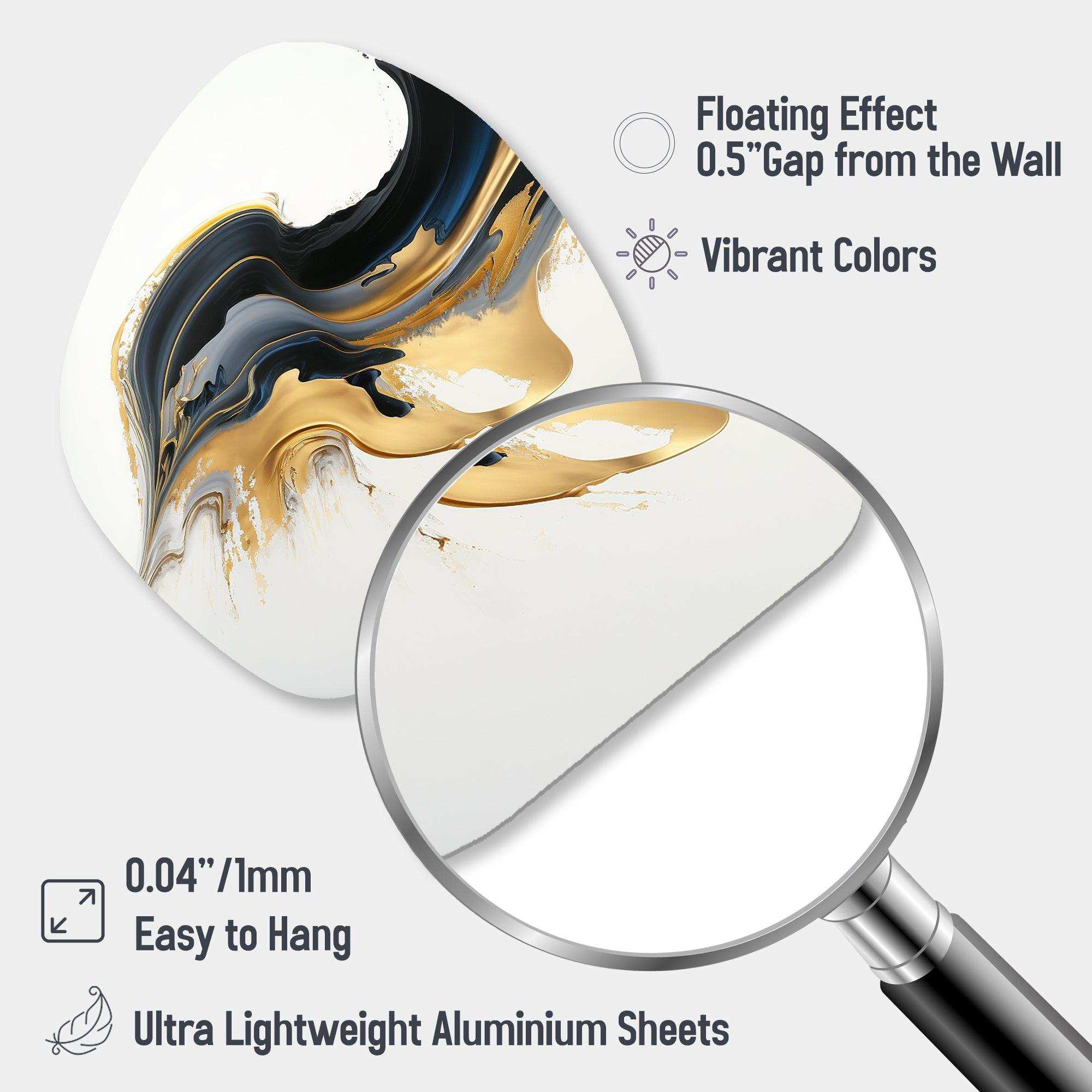 Black, White And Gold Liquid Art I - Asymmetric Metal Wall Art