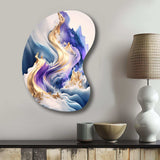 Blue And Gold Splash Paint III - Asymmetric Metal Wall Art