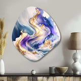 Blue And Gold Splash Paint III - Asymmetric Metal Wall Art