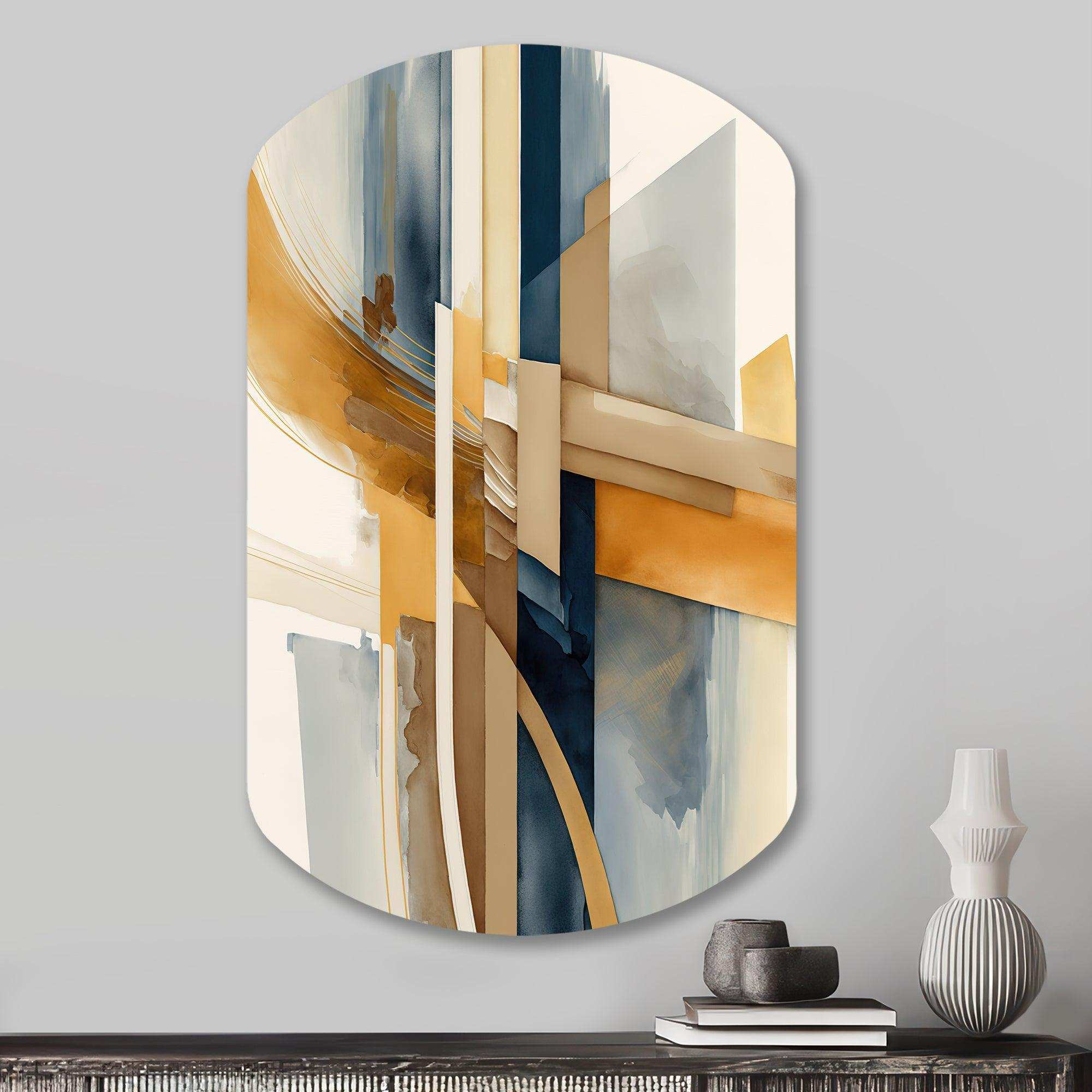 Modern Blue And Gold Abstract I - Asymmetric Metal Wall Art