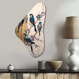 Multicolor Birds On Plum Blossoms Tree II - Asymmetric Metal Wall Art