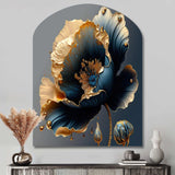 Deep Blue And Gold Single Flower IV - Asymmetric Metal Wall Art