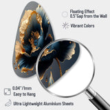 Deep Blue And Gold Single Flower IV - Asymmetric Metal Wall Art