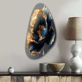 Deep Blue And Gold Single Flower IV - Asymmetric Metal Wall Art