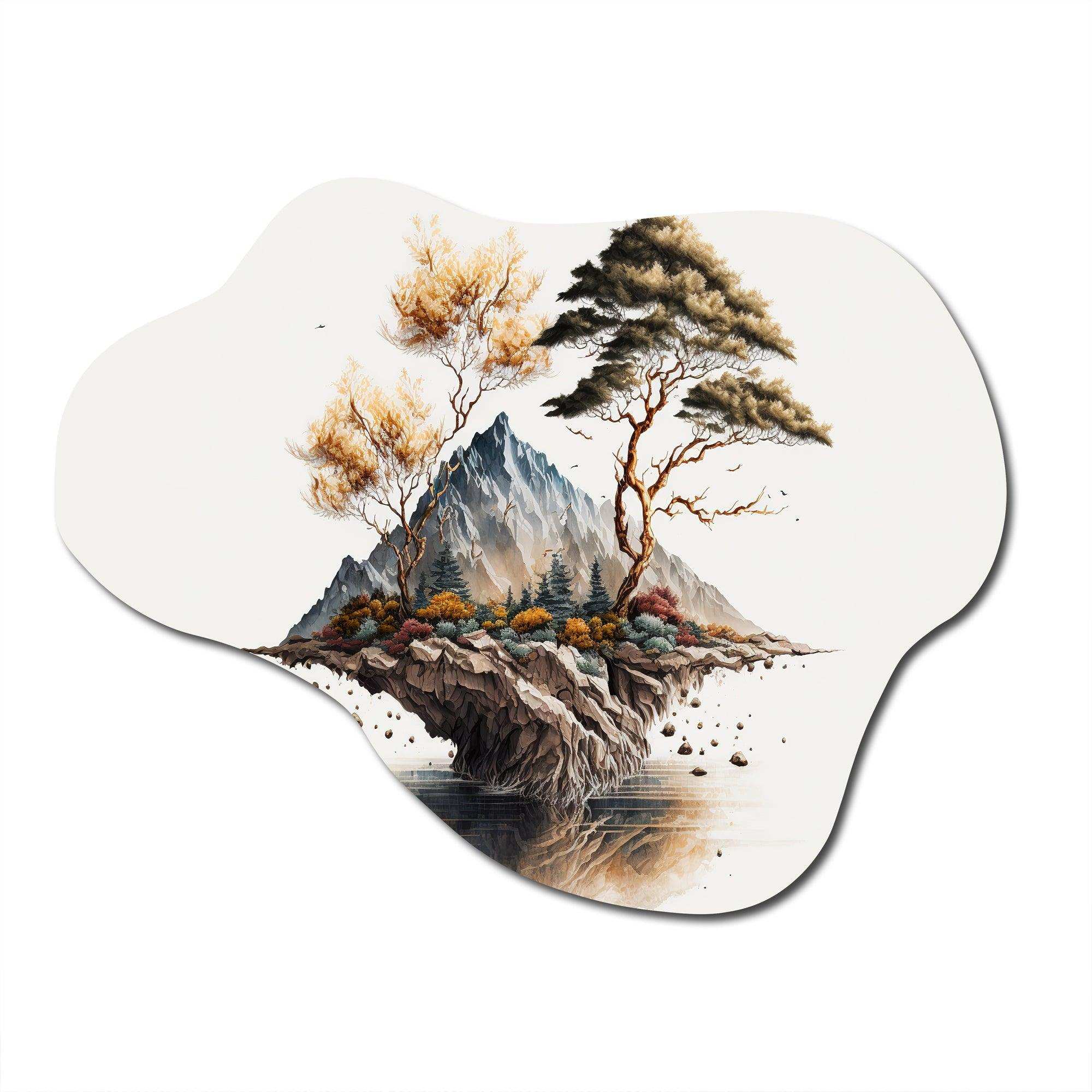 Bonsai Tree On A Rock III - Asymmetric Metal Wall Art