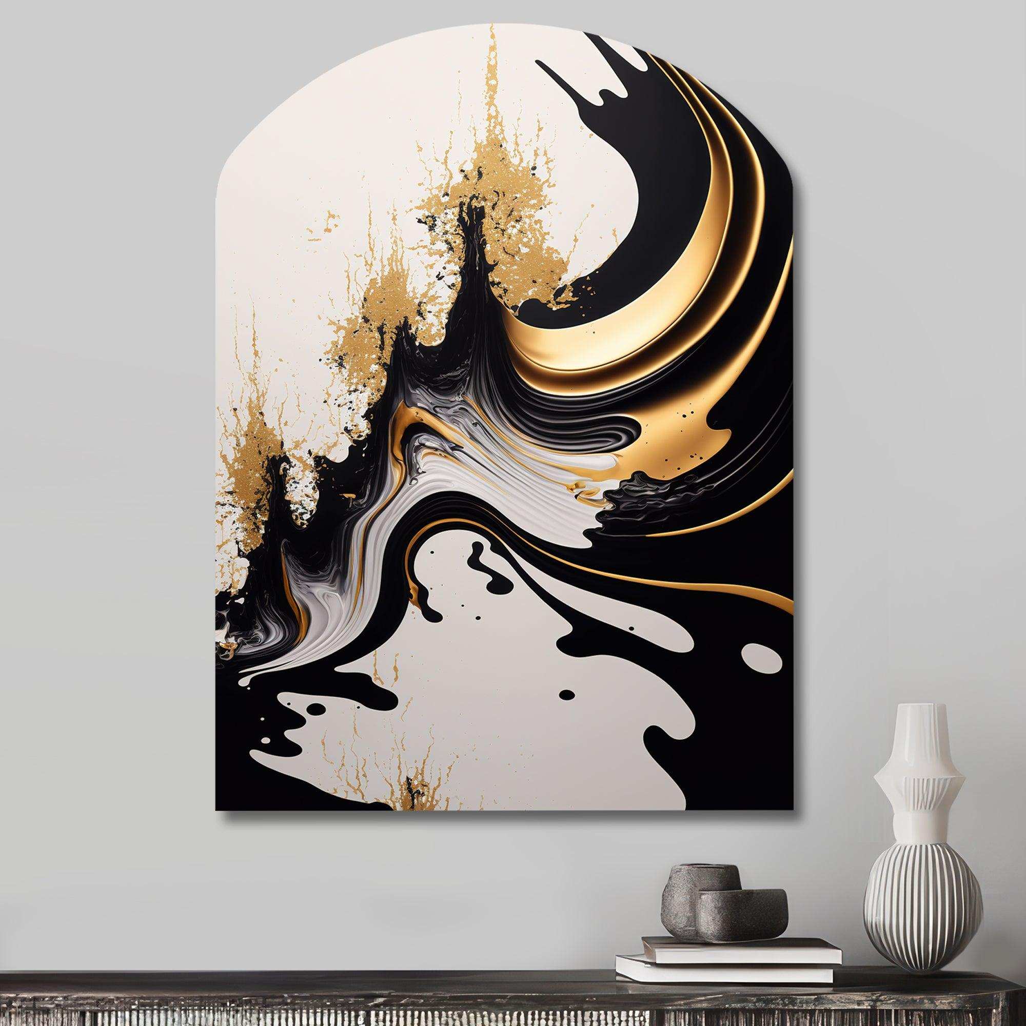 Black And Gold Wave - Asymmetric Metal Wall Art