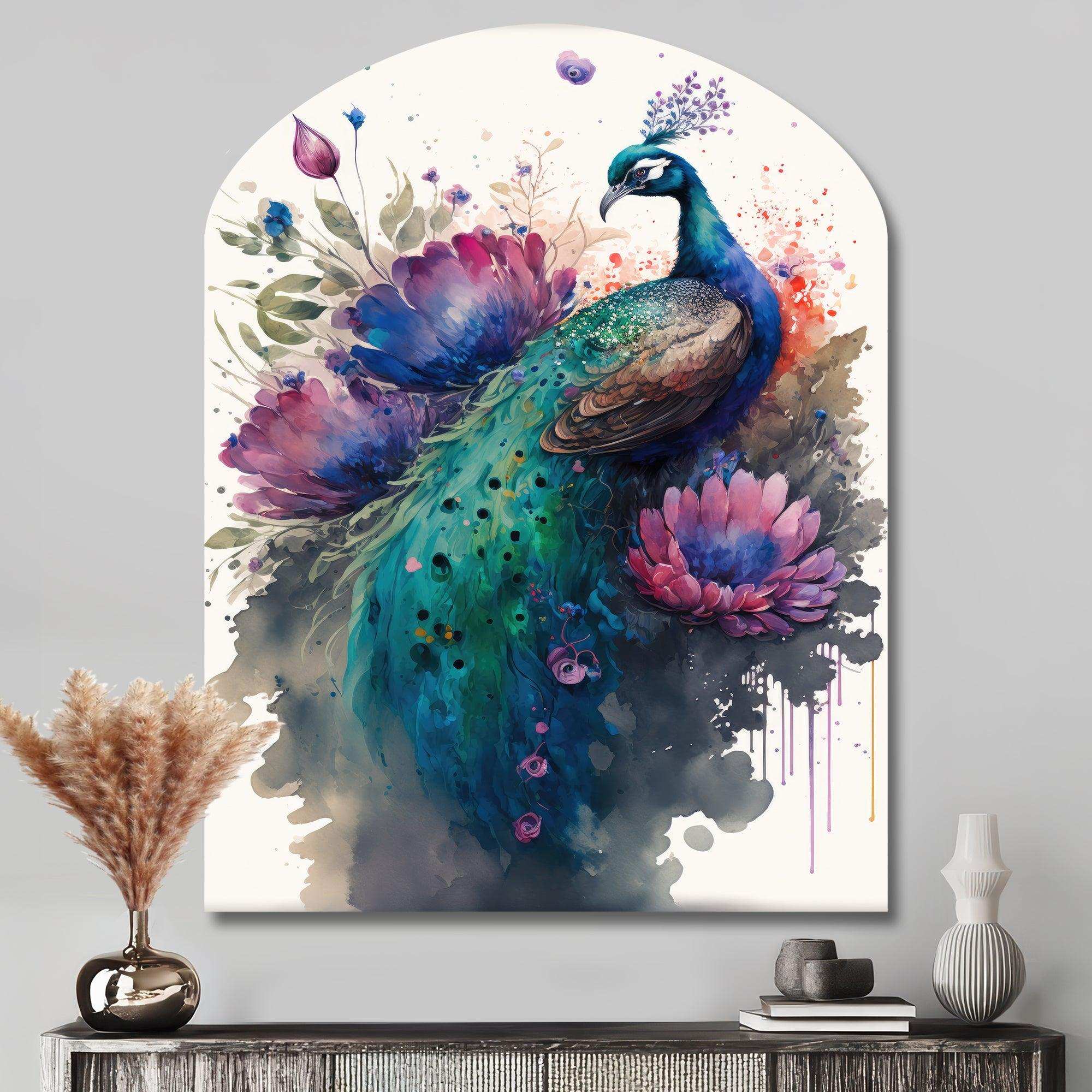 Cute Peacock Floral Art I - Asymmetric Metal Wall Art
