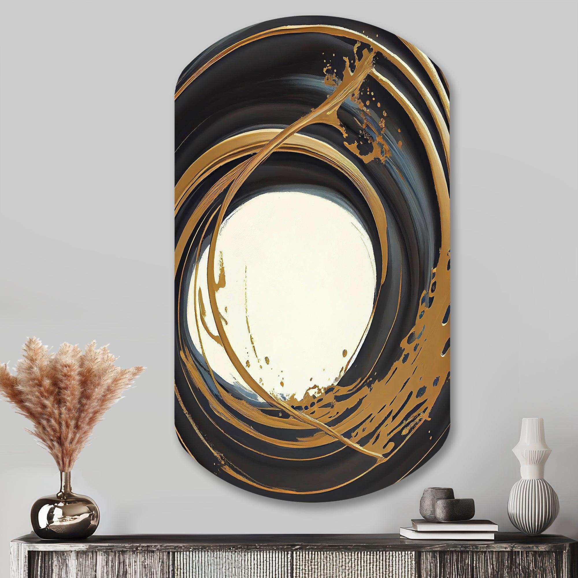 Black And Gold Circle II - Asymmetric Metal Wall Art