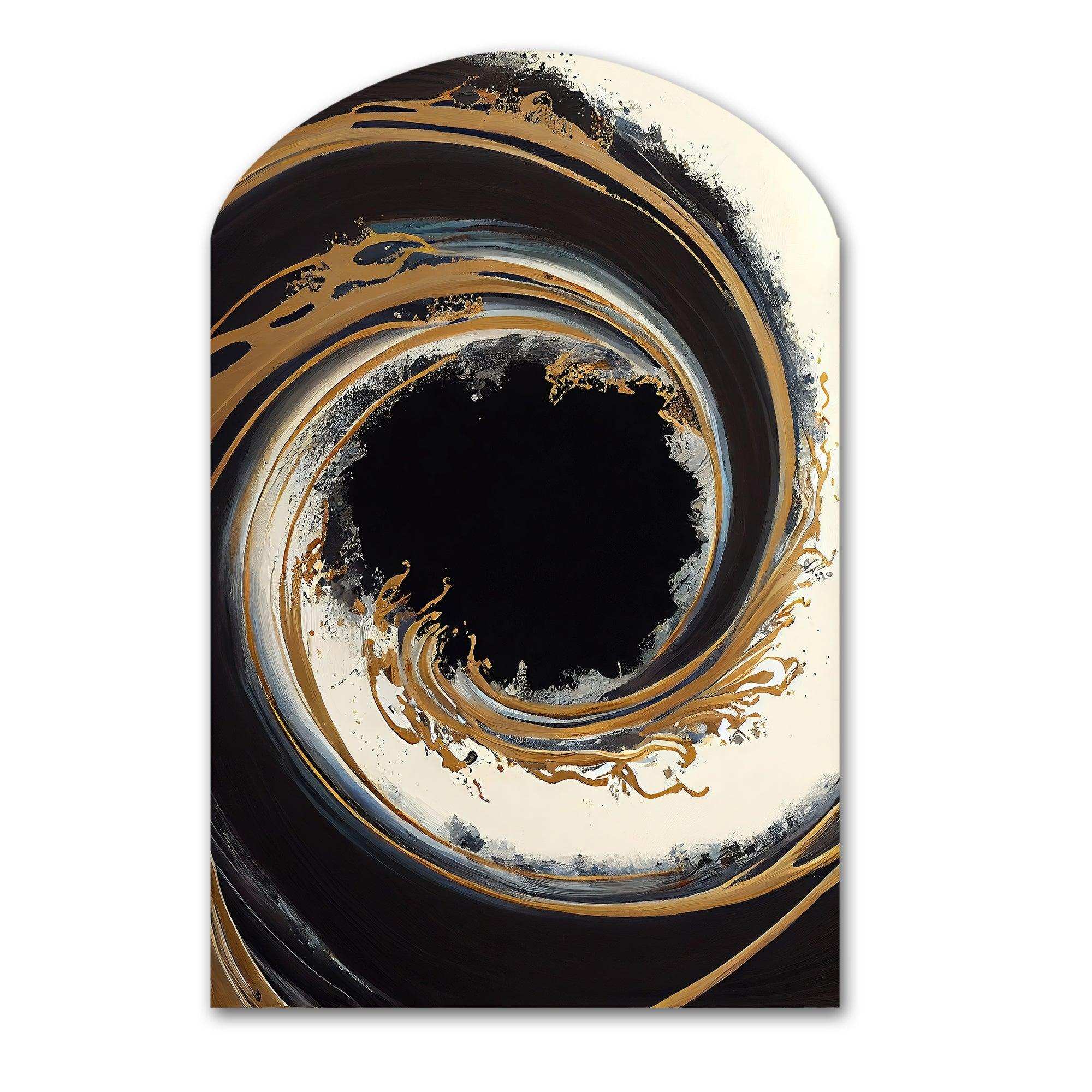 Black And Gold Circle V - Asymmetric Metal Wall Art