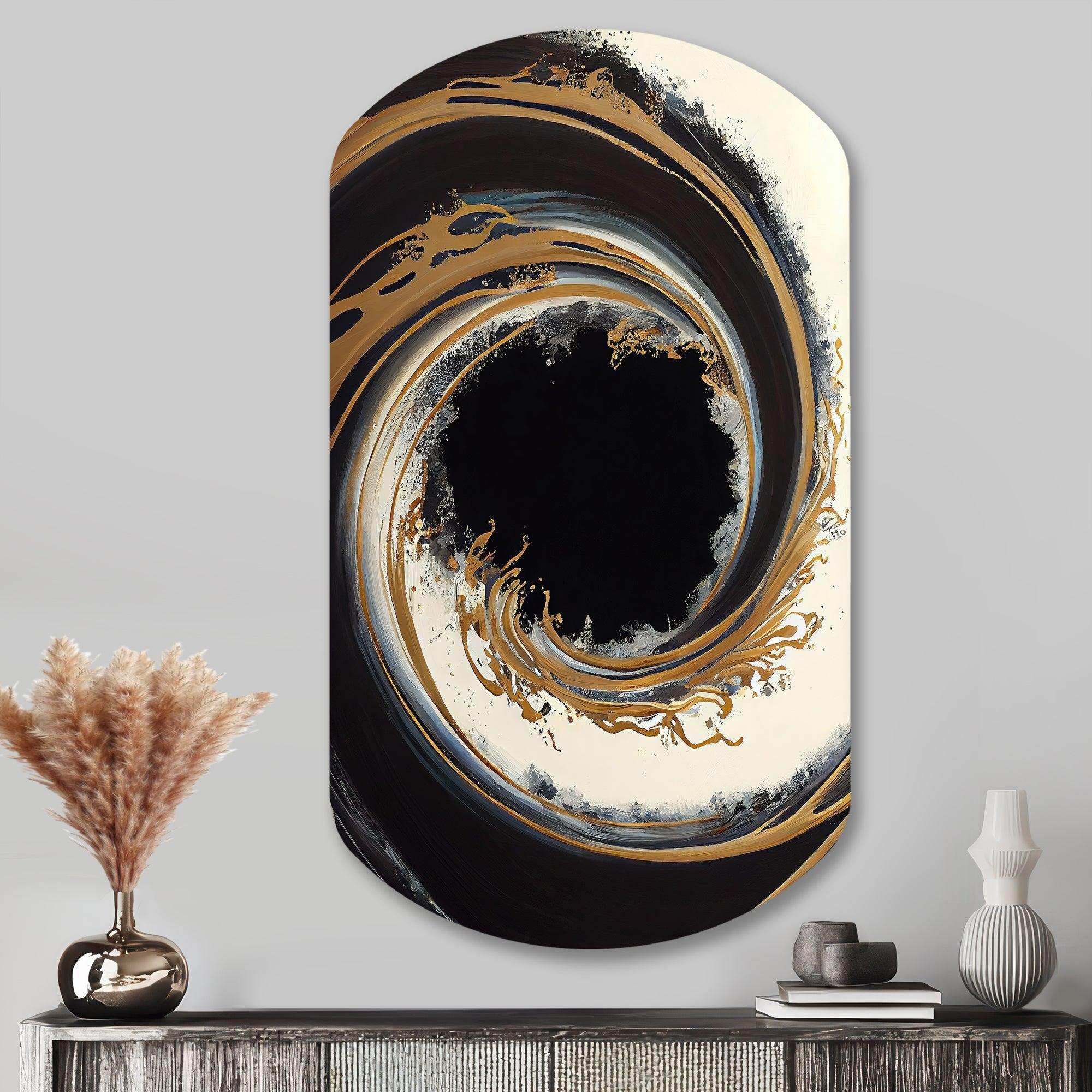 Black And Gold Circle V - Asymmetric Metal Wall Art