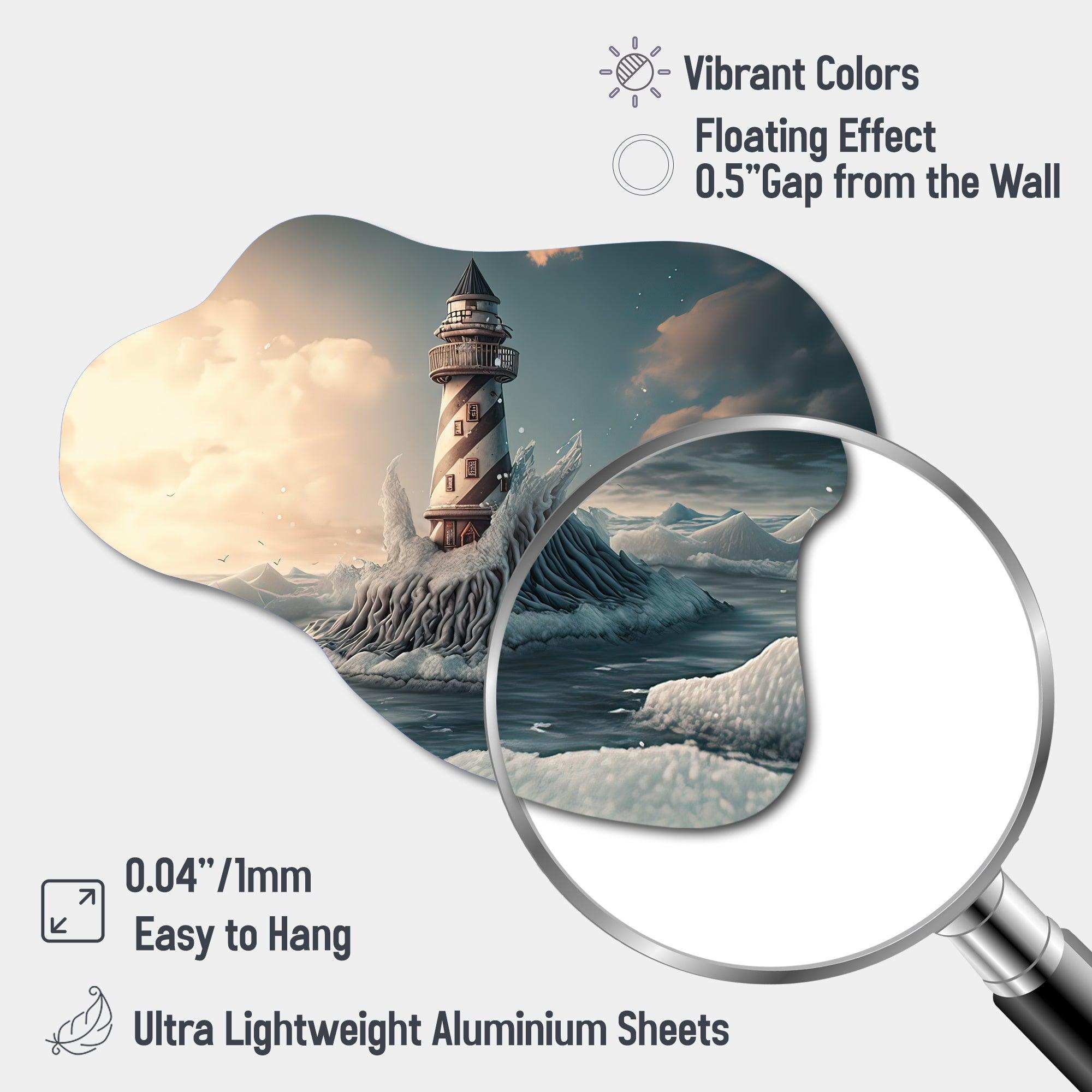 Fantasy Lighthouse In The Arctic Ocean II - Asymmetric Metal Wall Art