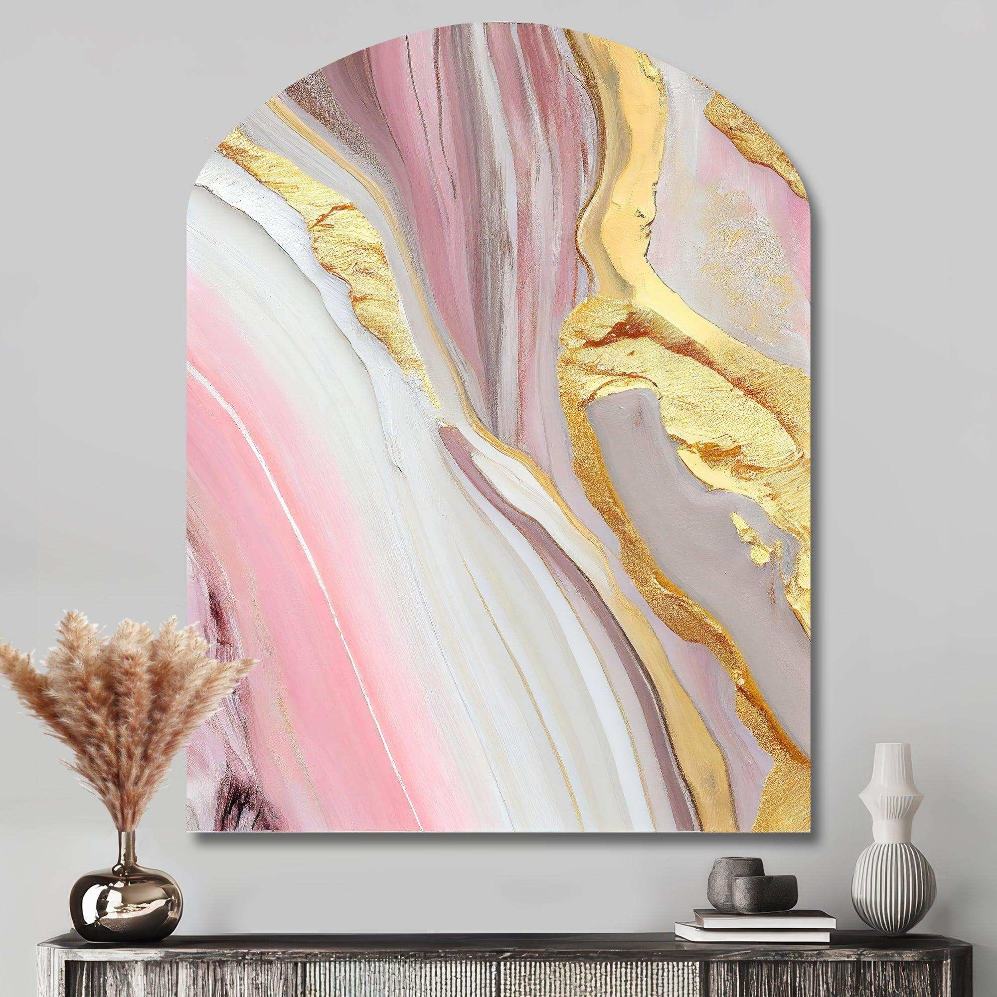 Pink And Gold Marble Abstract III - Asymmetric Metal Wall Art