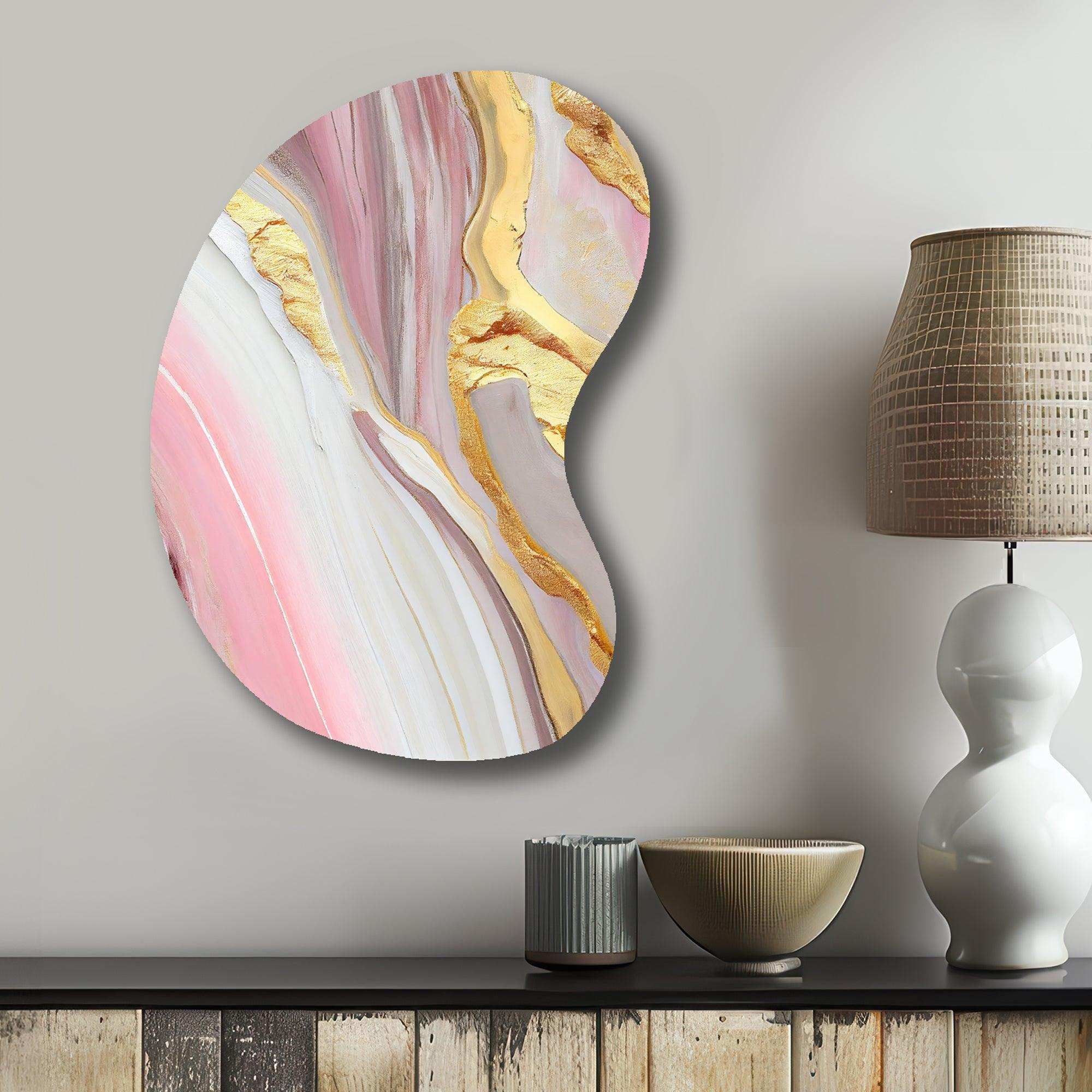 Pink And Gold Marble Abstract III - Asymmetric Metal Wall Art