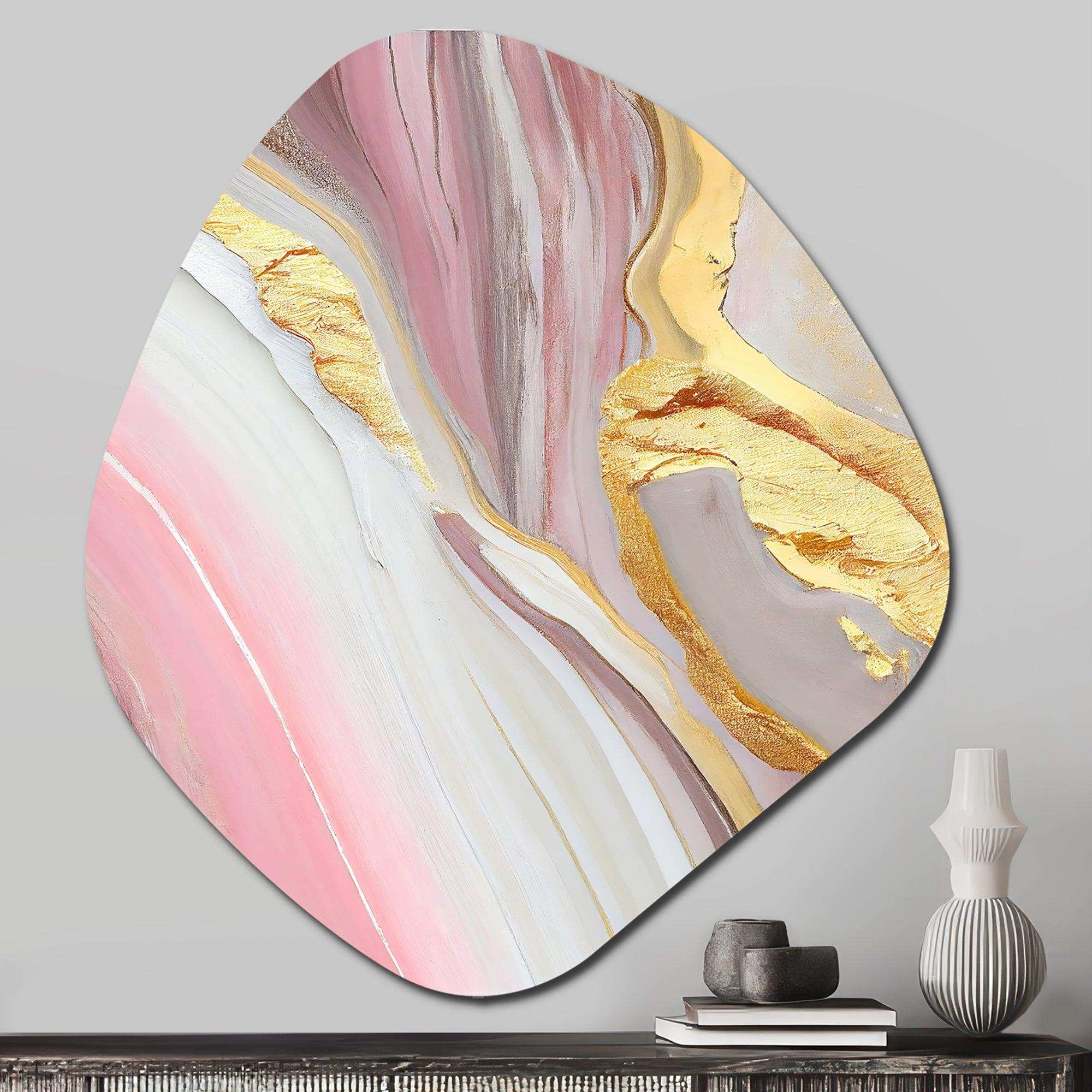 Pink And Gold Marble Abstract III - Asymmetric Metal Wall Art