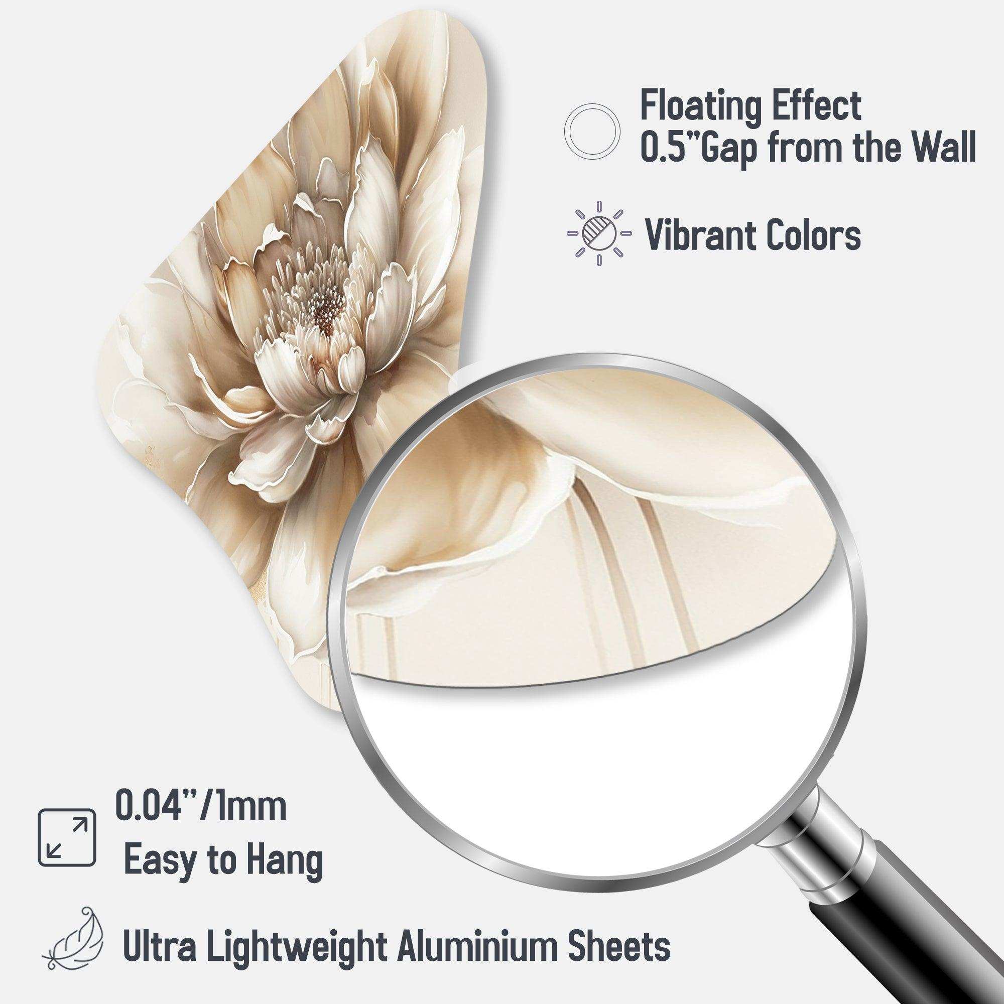 Blooming Beige Floral Design III - Asymmetric Metal Wall Art