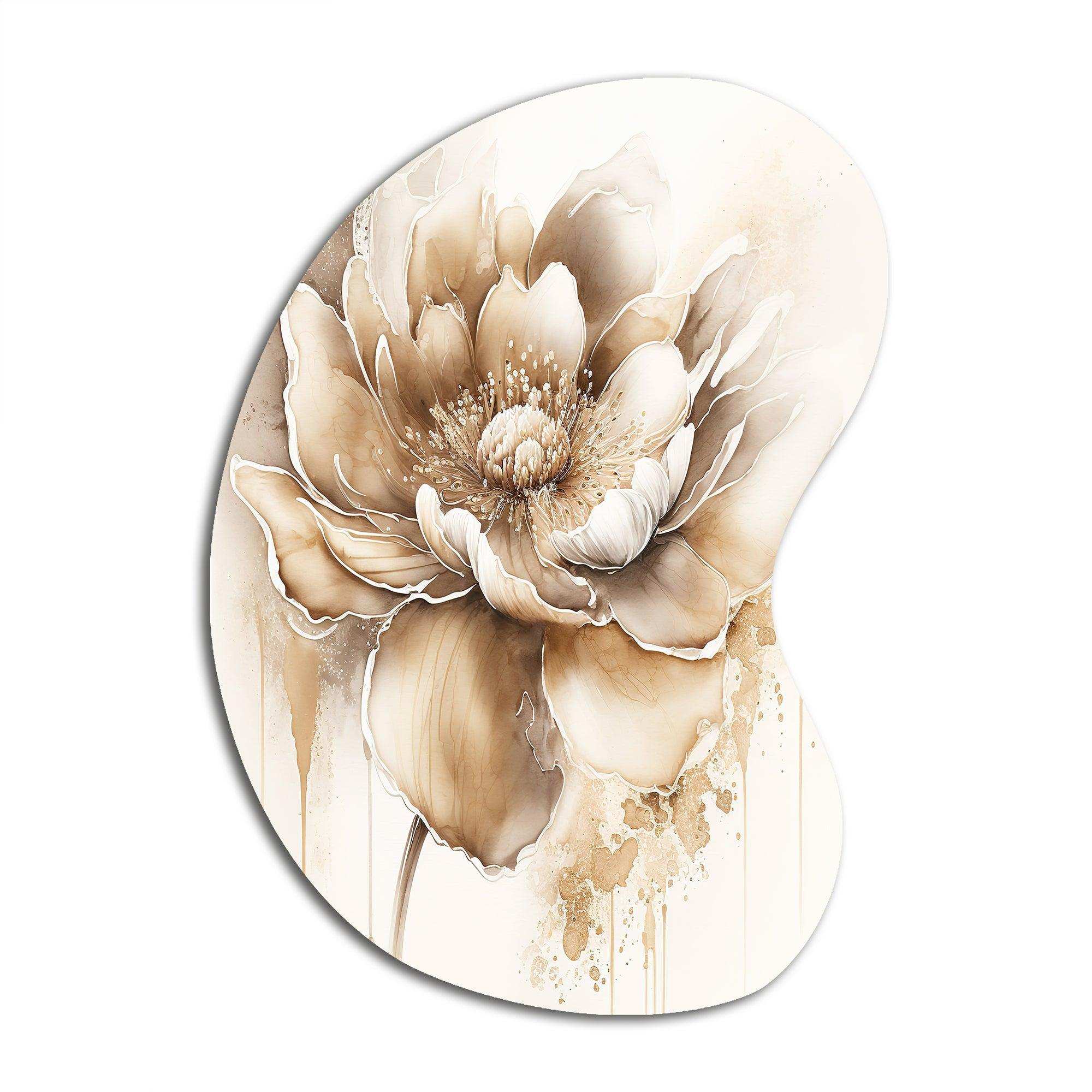 Blooming Beige Floral Design IV - Asymmetric Metal Wall Art