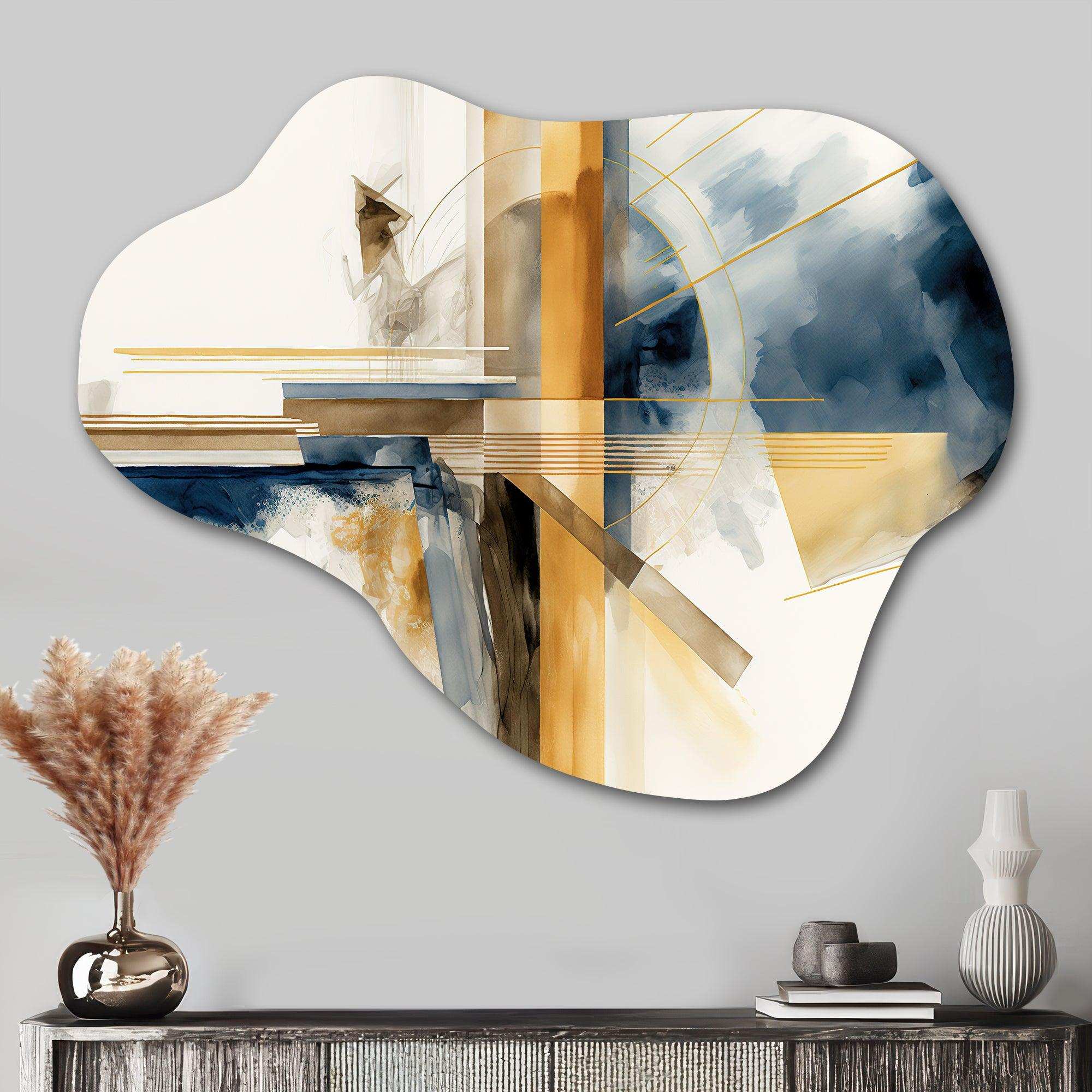 Modern Blue And Gold Abstract IV - Asymmetric Metal Wall Art
