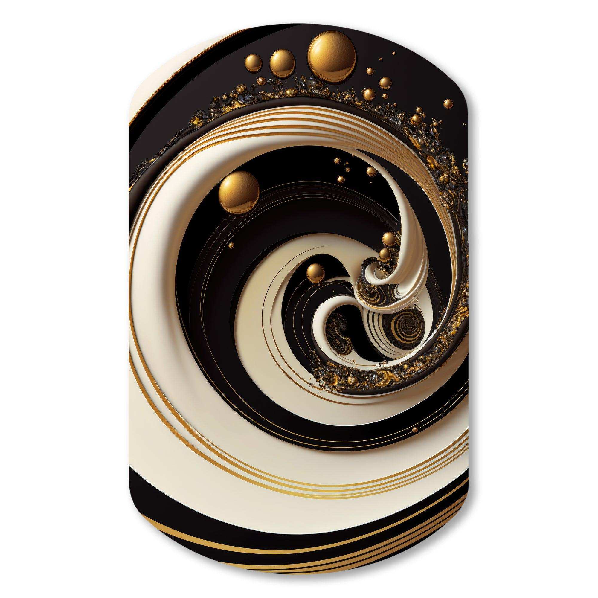Black, Silver And Gold Blending Swirls VII - Asymmetric Metal Wall Art
