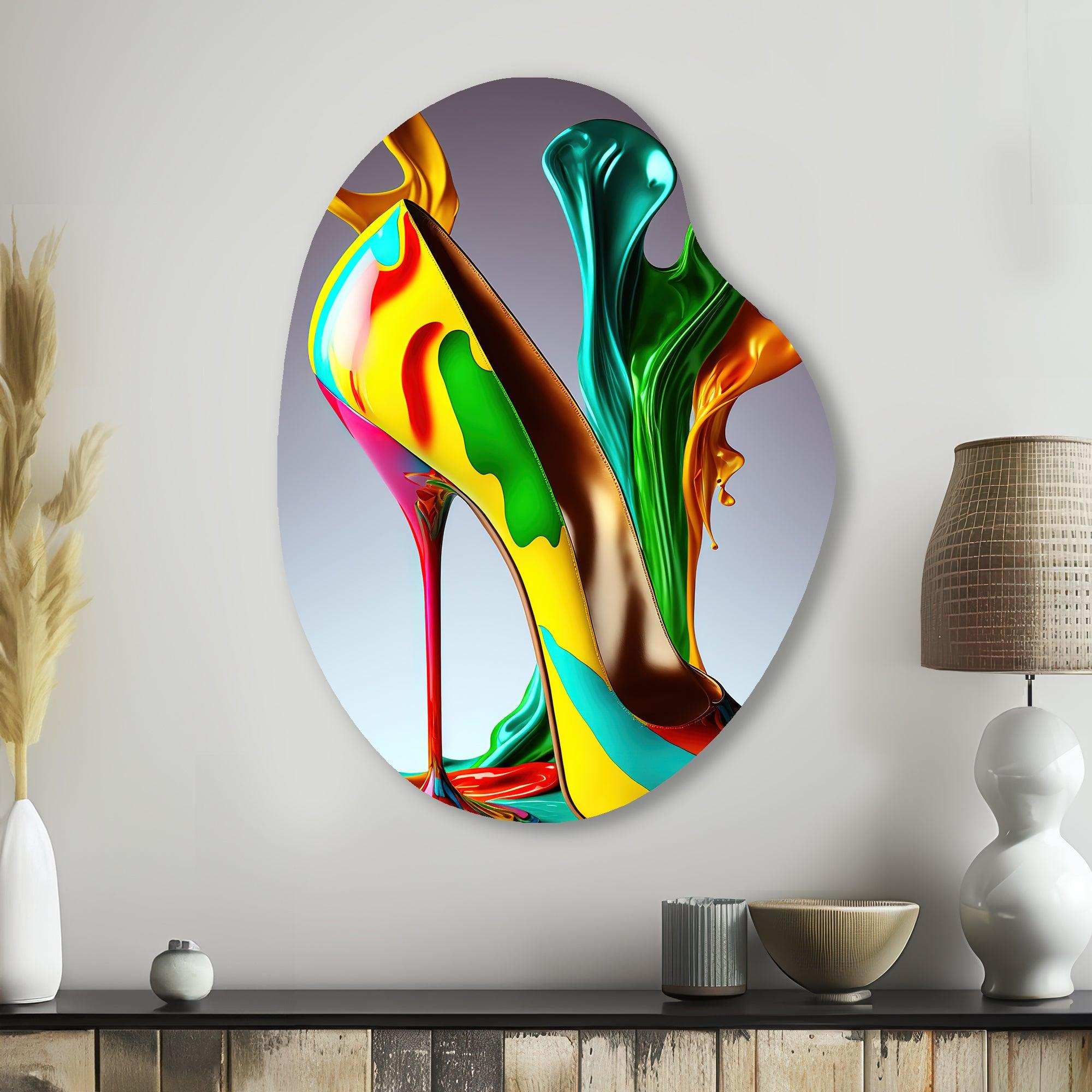 Multicolor Glass High Heel Shoe III - Asymmetric Metal Wall Art