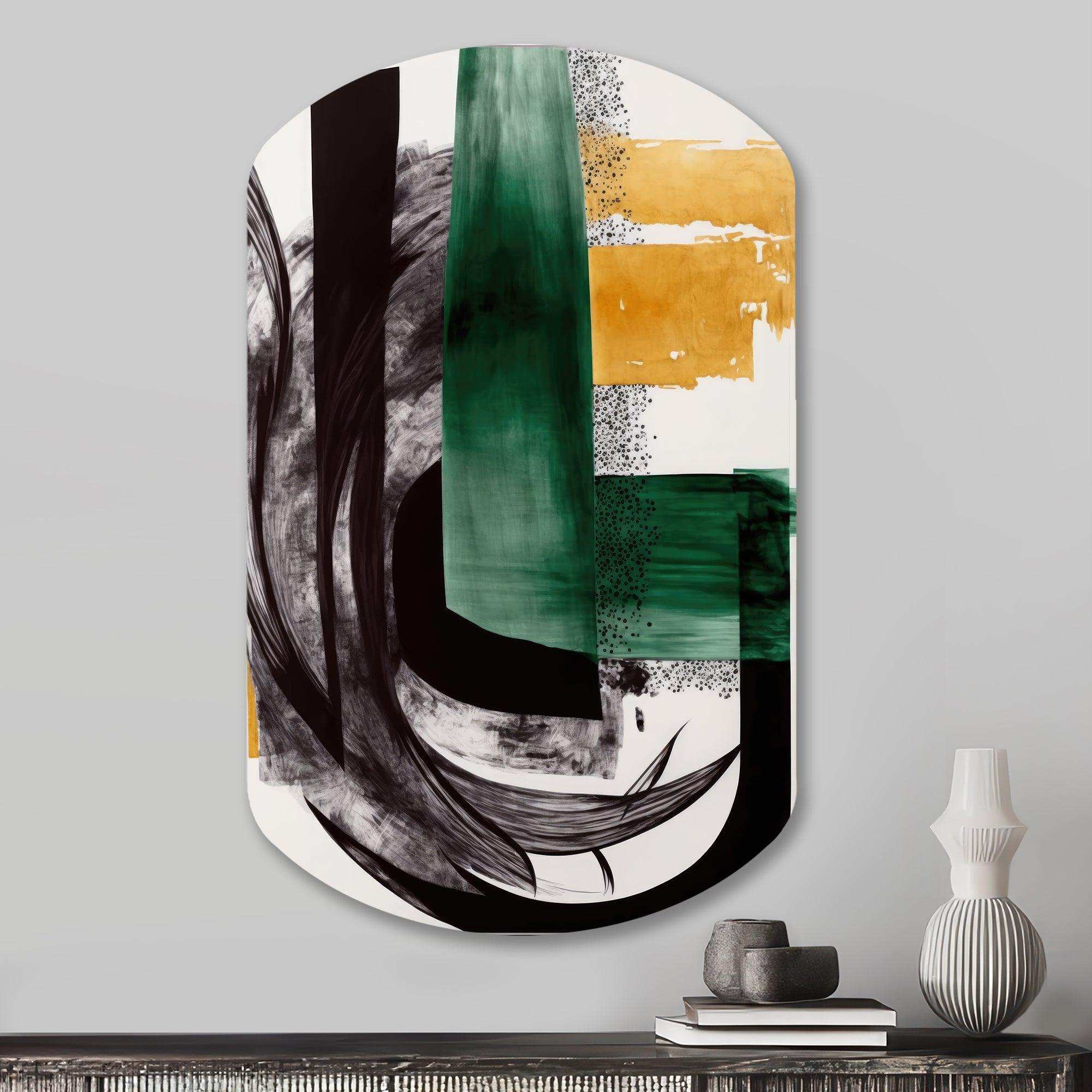 Modern Green Art Deco VI - Asymmetric Metal Wall Art