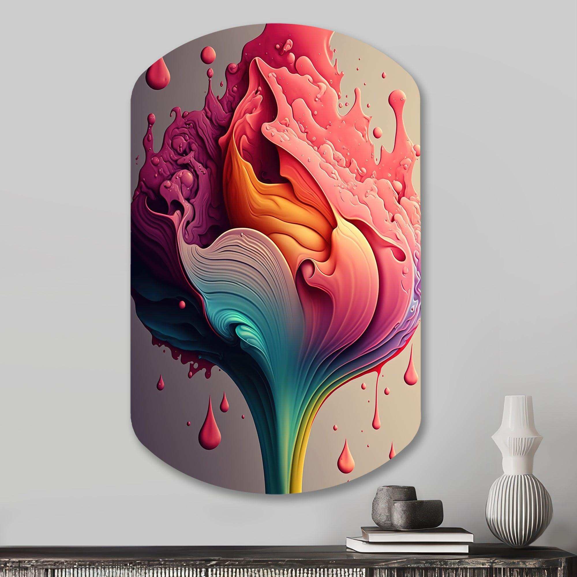 Multicolor Liquid Ink Tulip Flowers I - Asymmetric Metal Wall Art