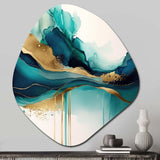 Teal And Gold Abstract Expression II - Asymmetric Metal Wall Art