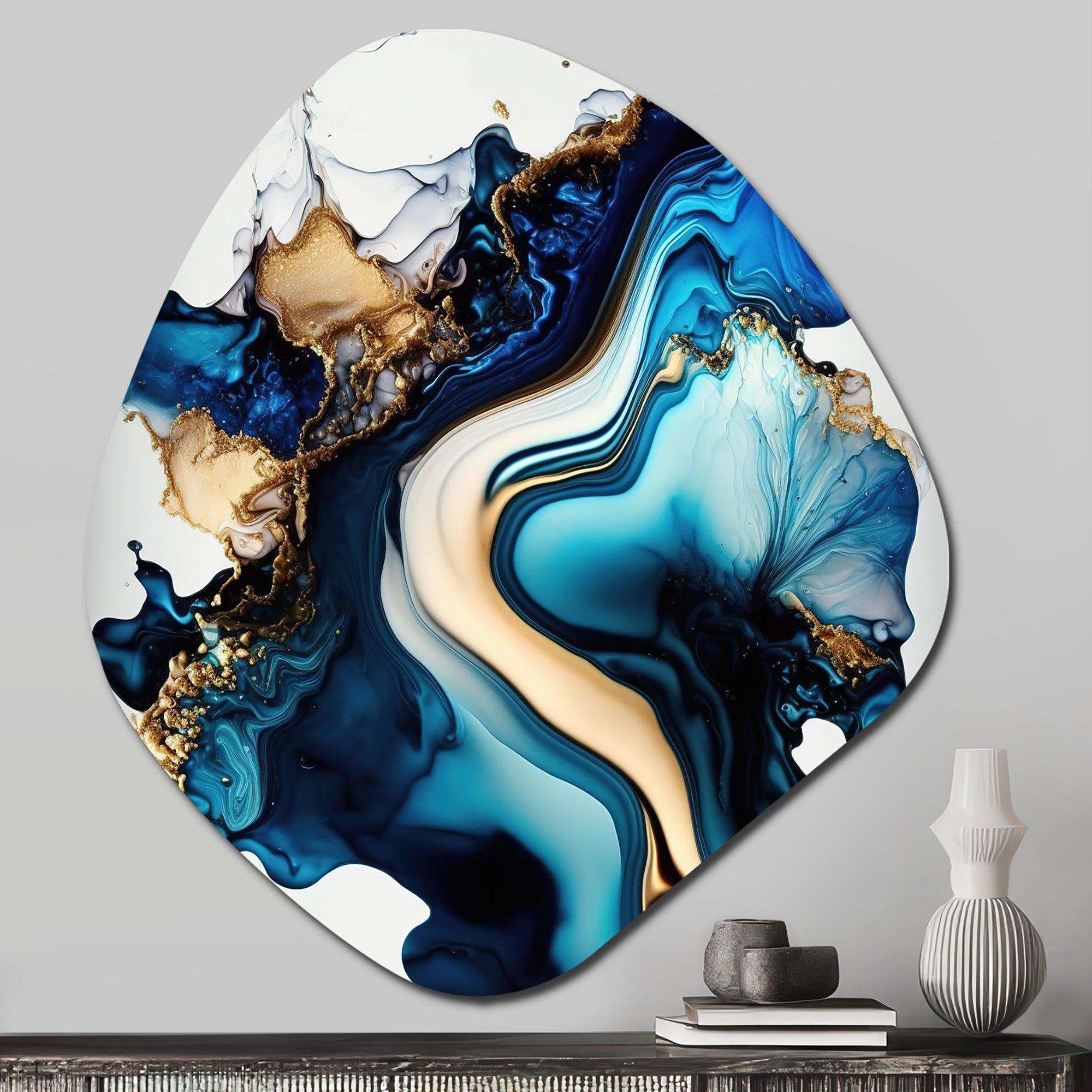 Abstract Marble Geode Blue II - Asymmetric Metal Wall Art