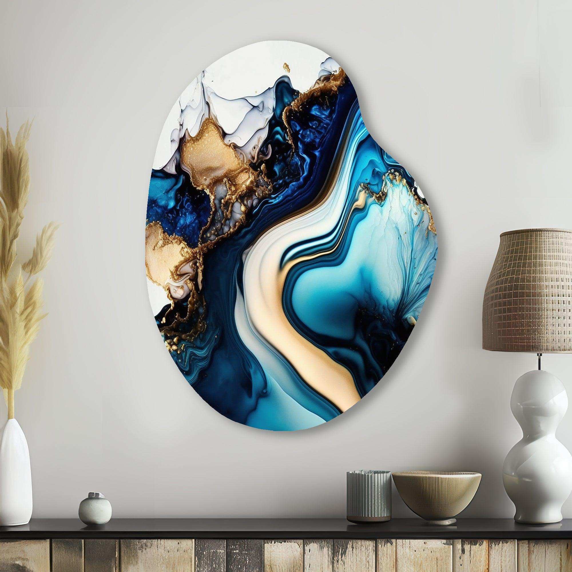 Abstract Marble Geode Blue II - Asymmetric Metal Wall Art