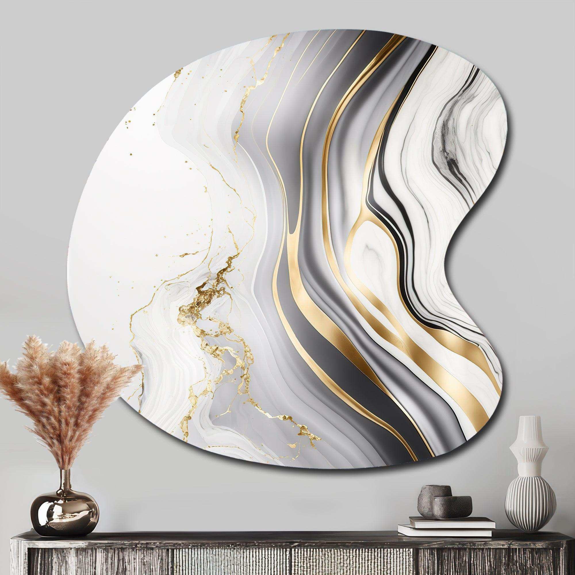 Abstract Geode Marble Waves Grey III - Asymmetric Metal Wall Art
