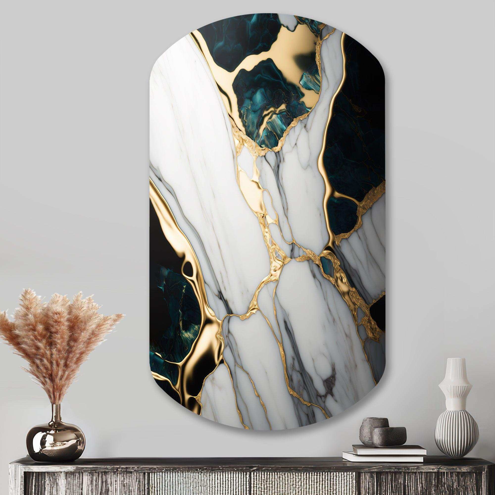 Abstract Geode Gold And Green Marble I - Asymmetric Metal Wall Art