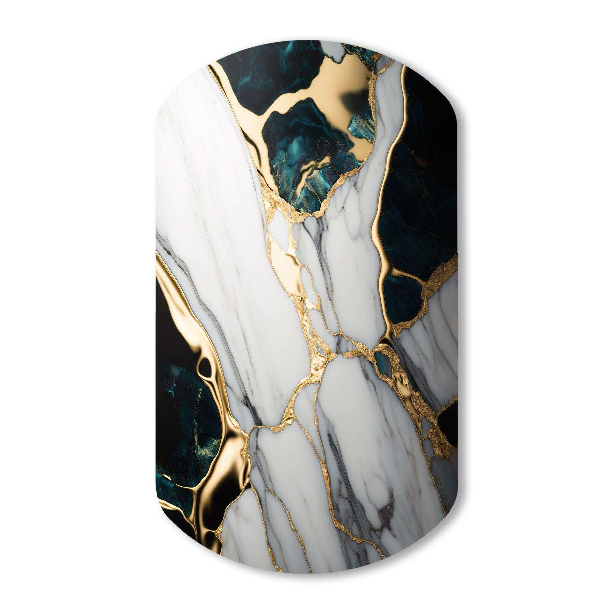 Abstract Geode Gold And Green Marble I - Asymmetric Metal Wall Art